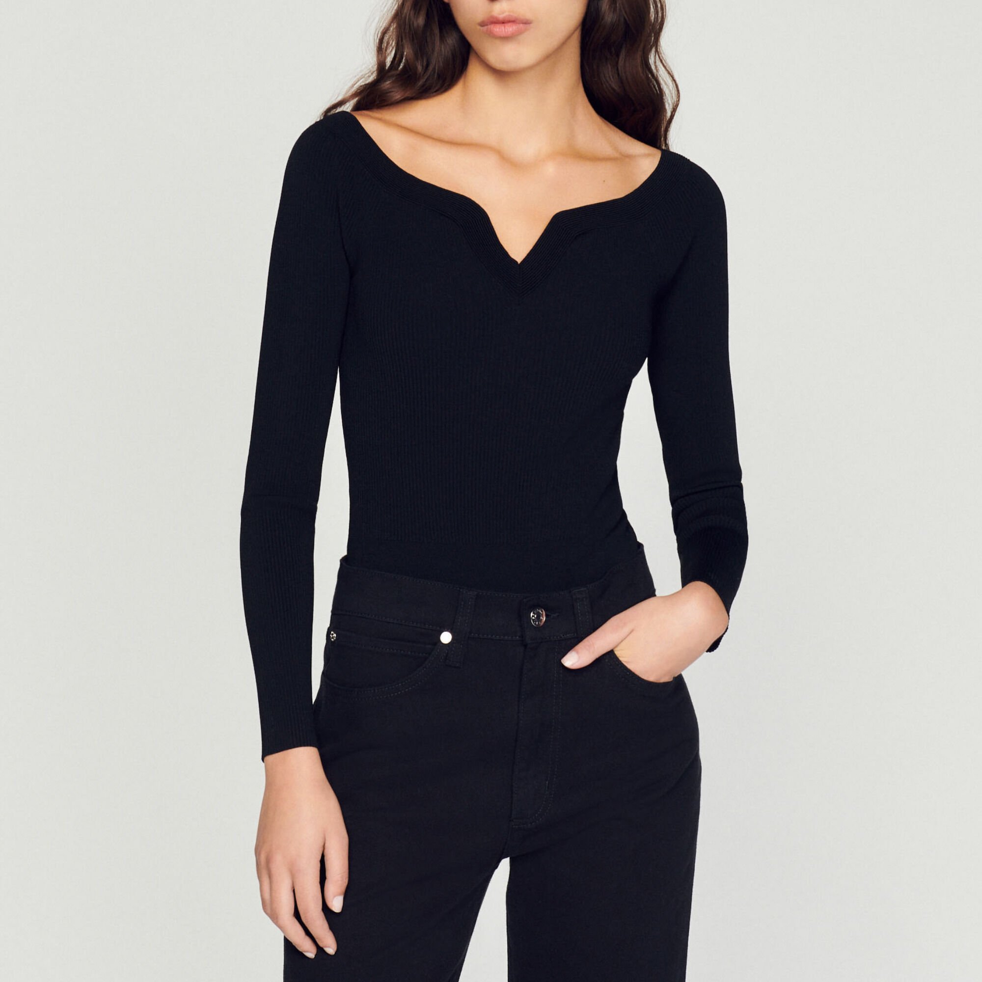 Knit bodysuit with sweetheart neck
