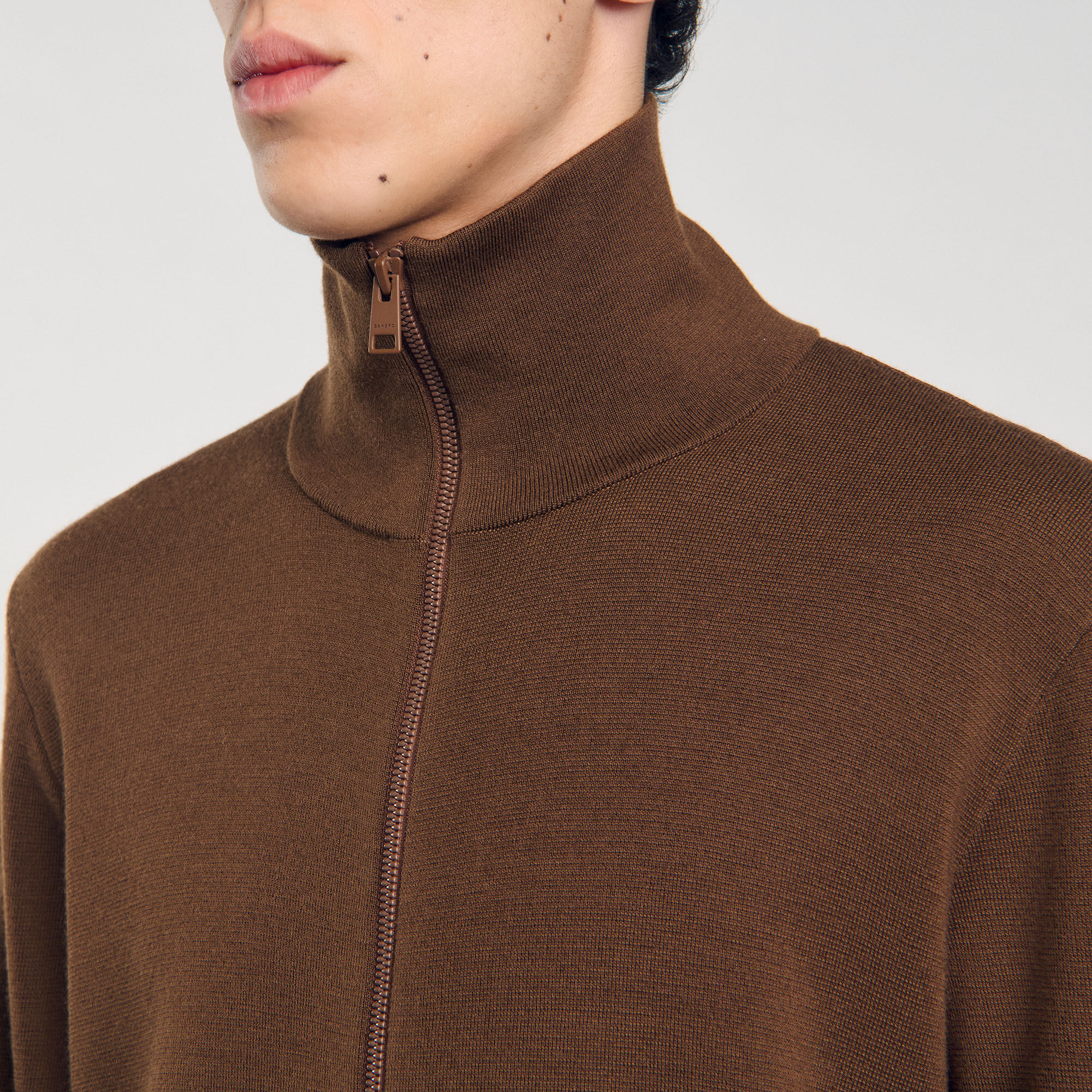 Zip-up wool cardigan brown for Men | Sandro Paris Zip-up wool cardigan brown for Men | Sandro Paris