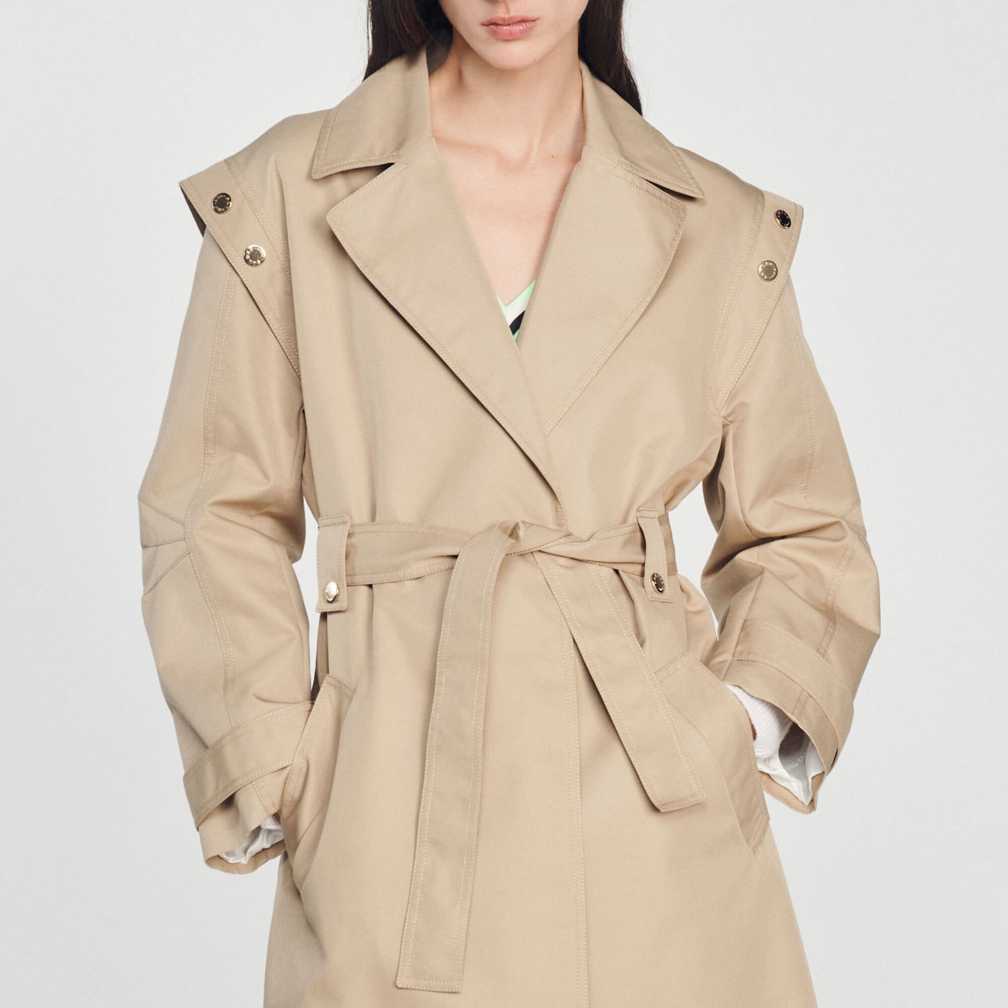 Trench coat with a wide collar