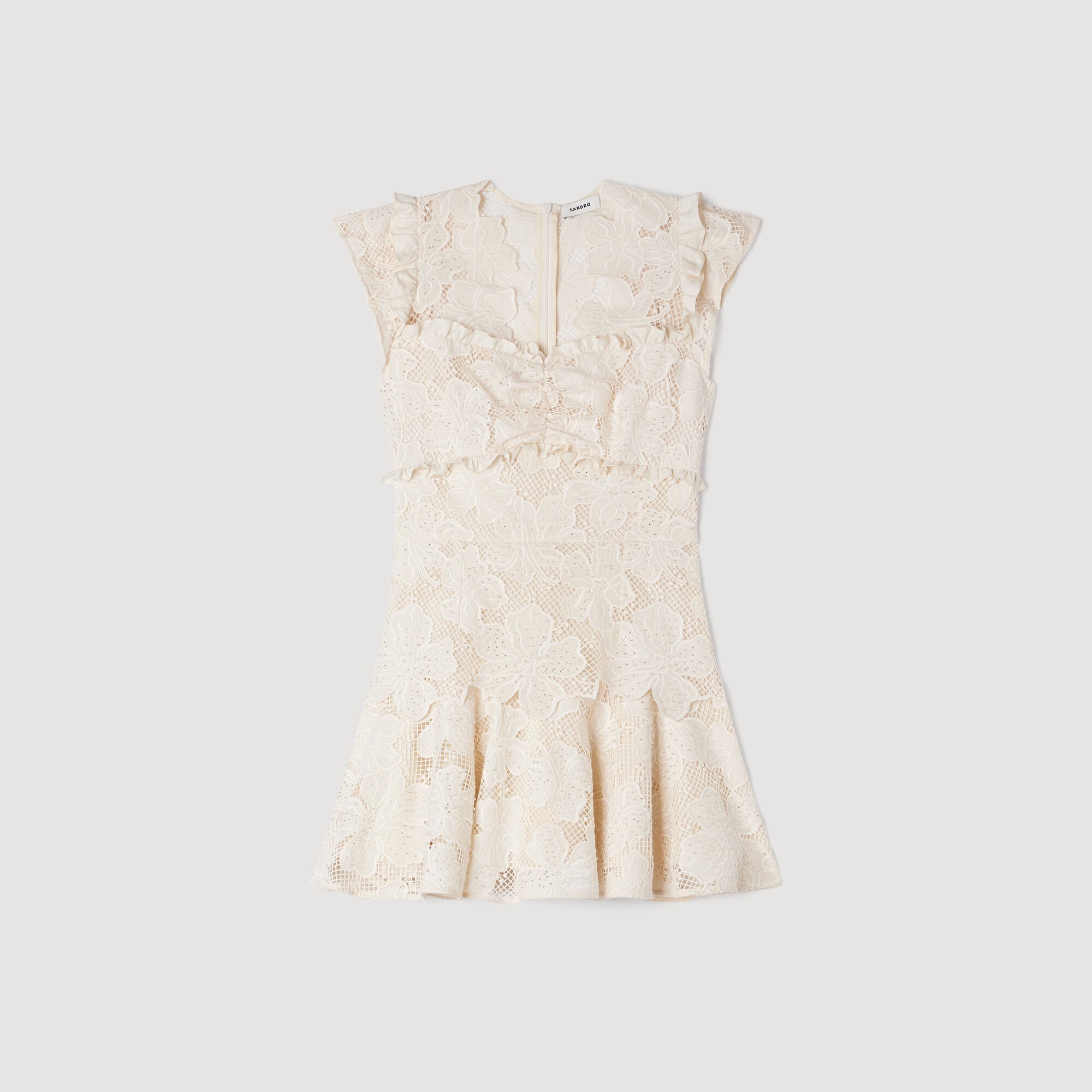 Mini guipure dress in Ecru for Women | Sandro Paris