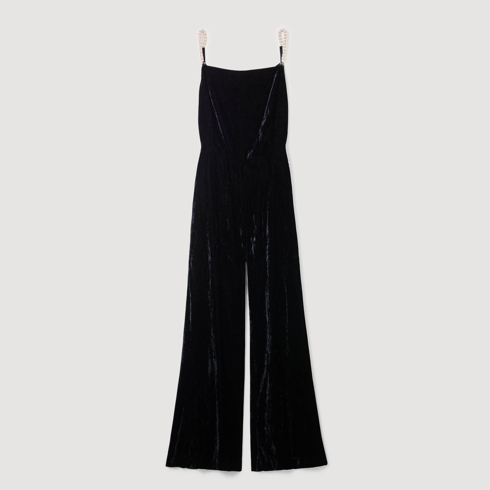 Velvet jumpsuit with removable straps black / gray For Women