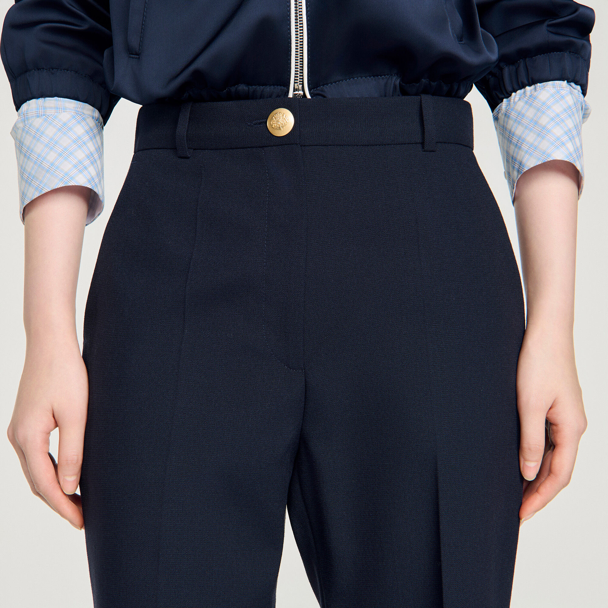 Wide-leg wool trousers in Navy Blue for Women | Sandro Paris