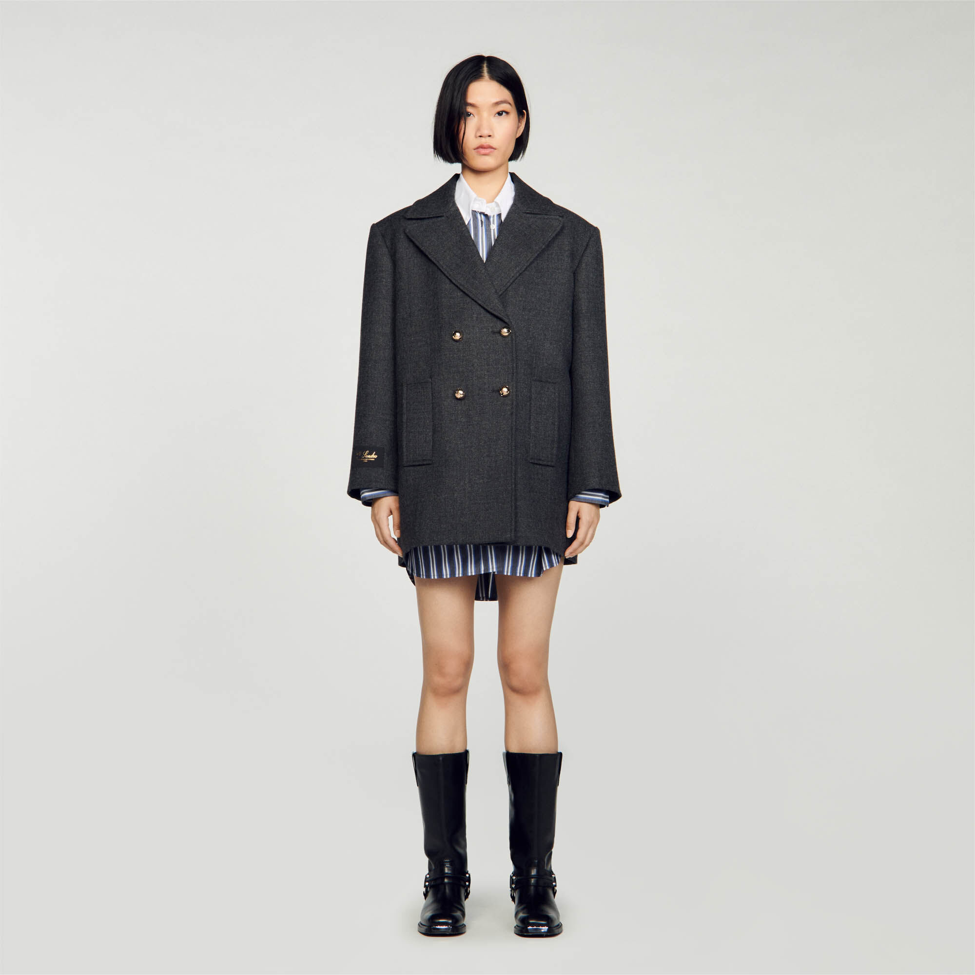 Sandro long double faced wool coat sales