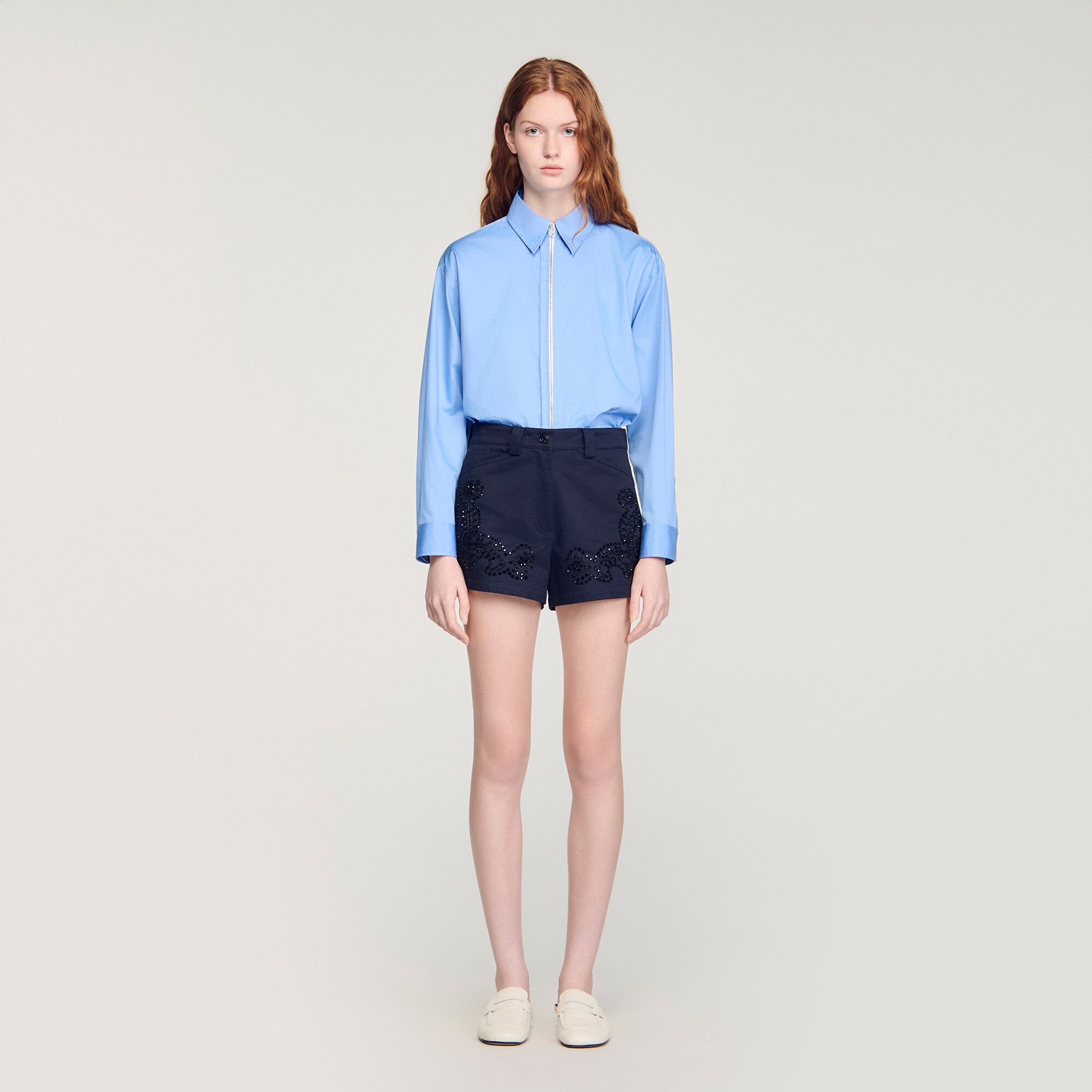 Embroidered cotton shorts