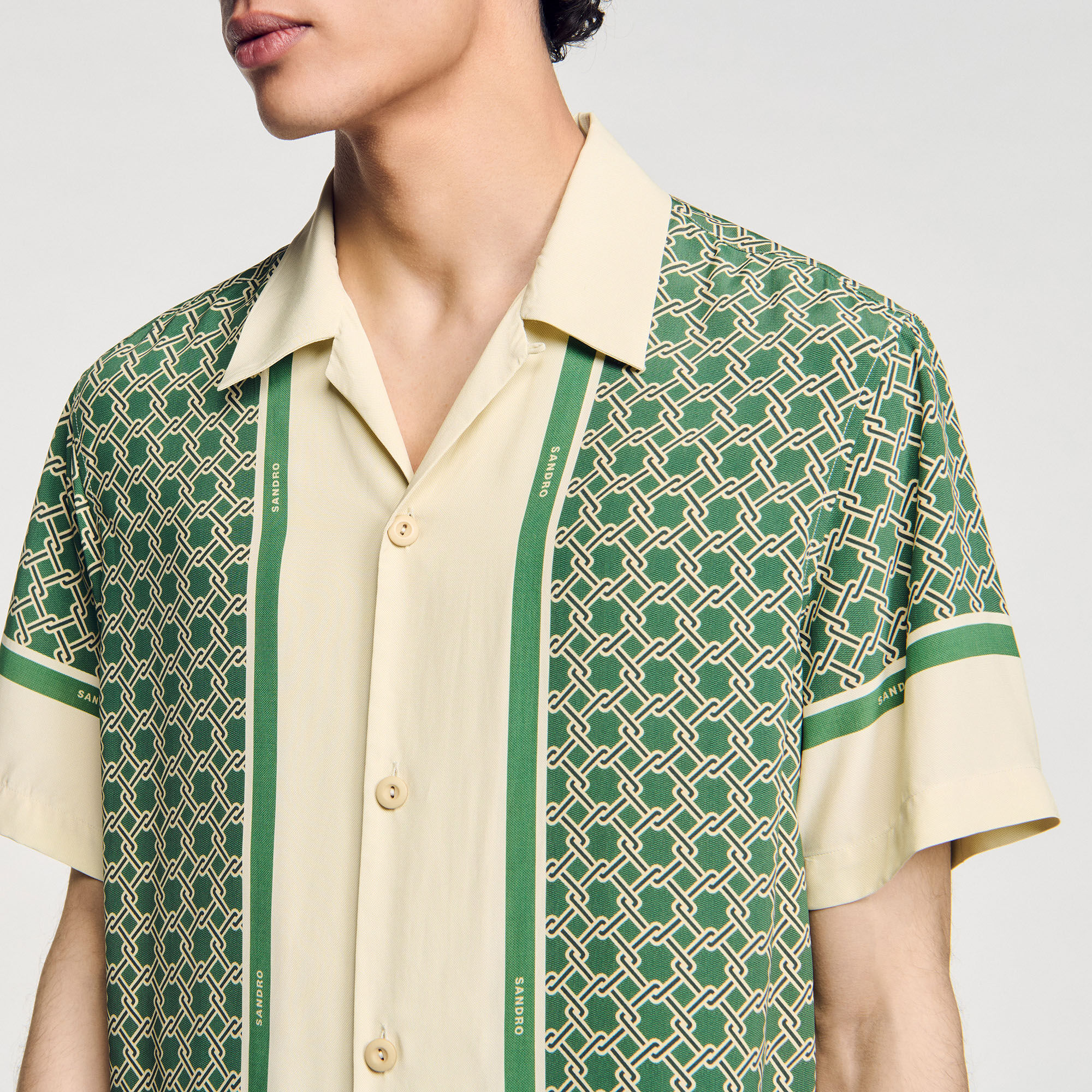 Short-sleeved patterned shirt green for Men | Sandro Paris