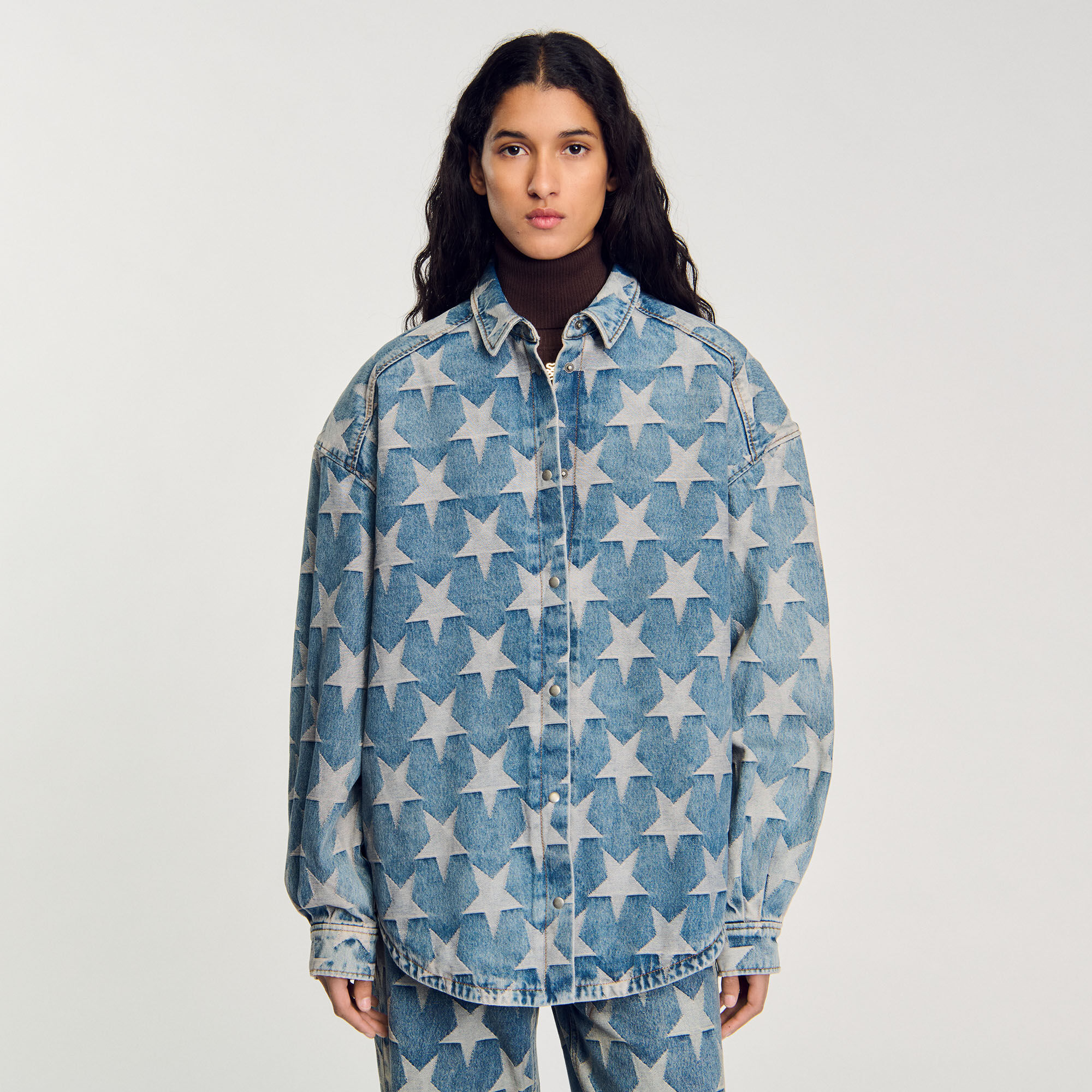 Starry denim overshirt jacket blue For Women | Sandro Paris