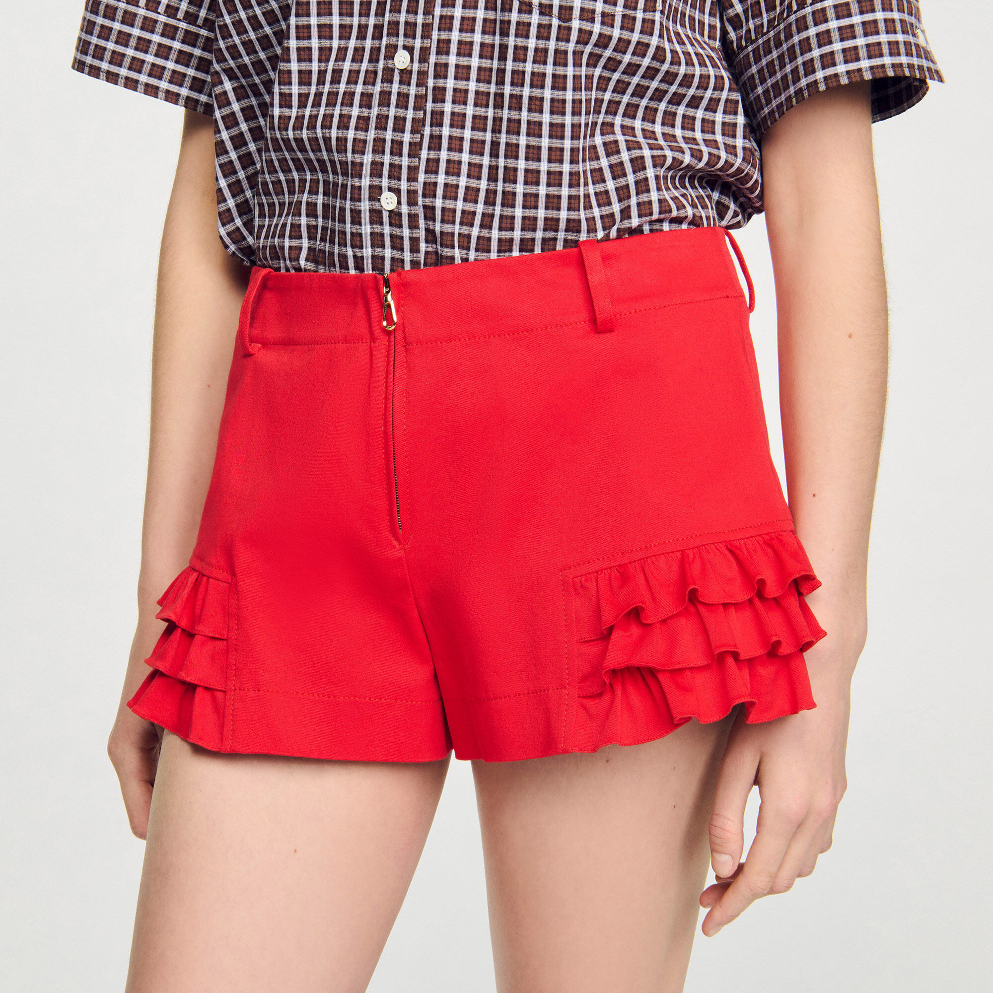 Flared ruffled shorts red For Women | Sandro Paris