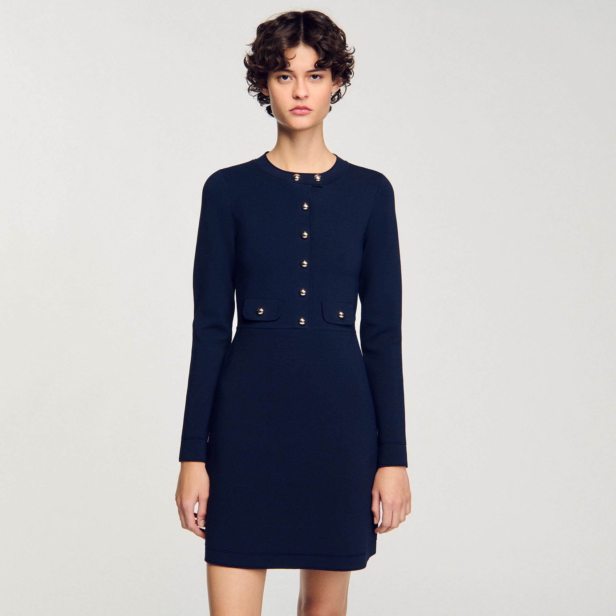 Mini button-up knit dress