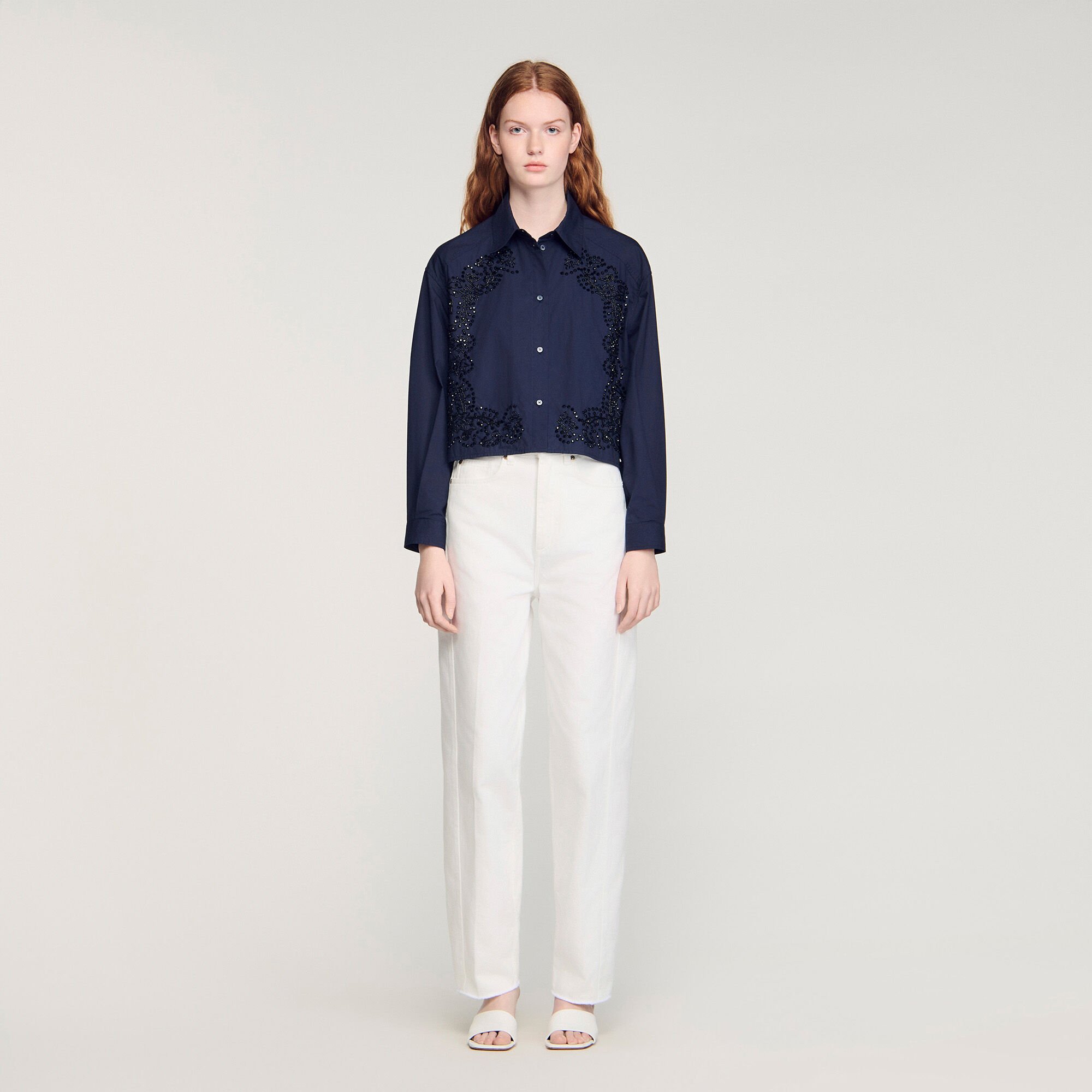 Floral embroidered cotton shirt