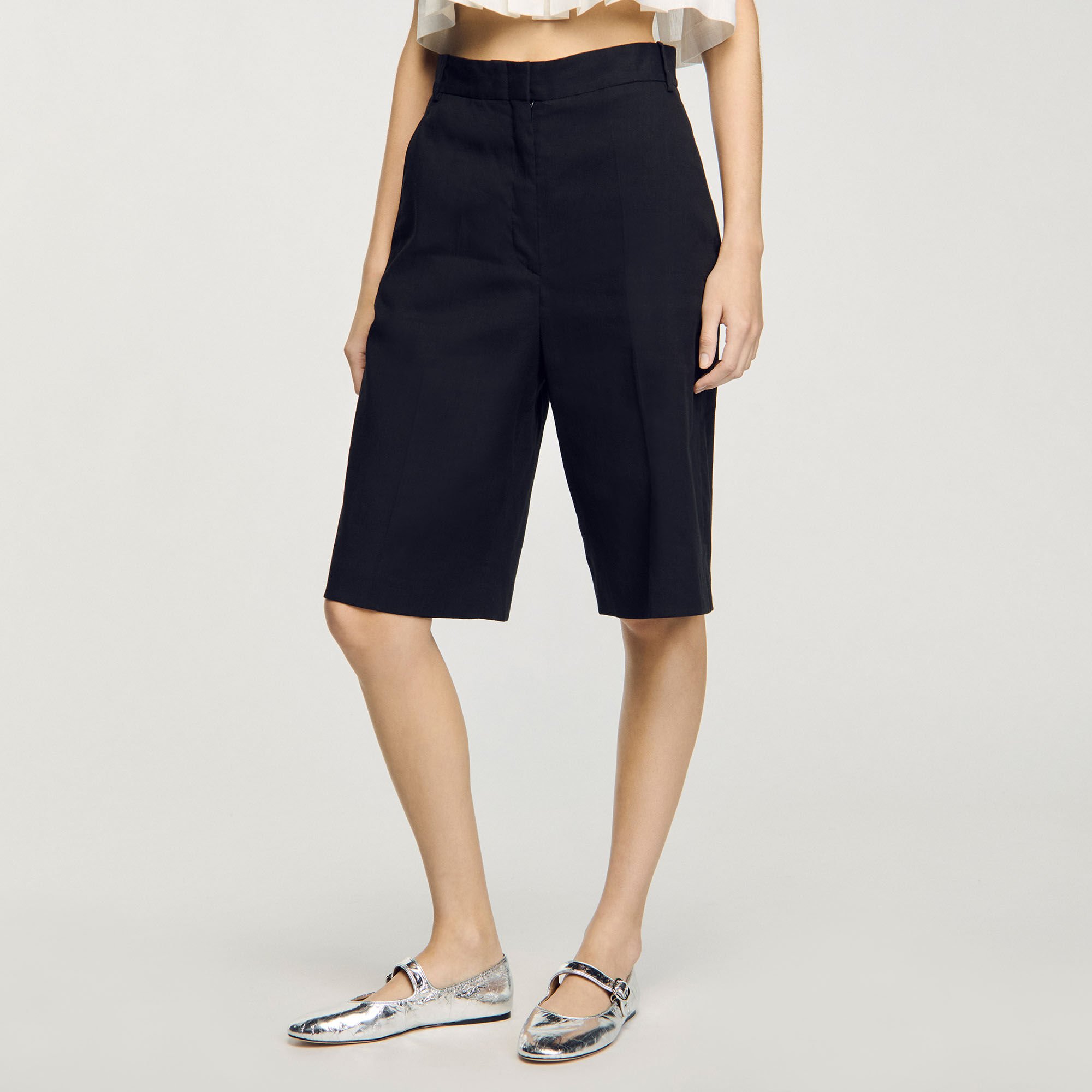 Linen-blend Bermuda shorts