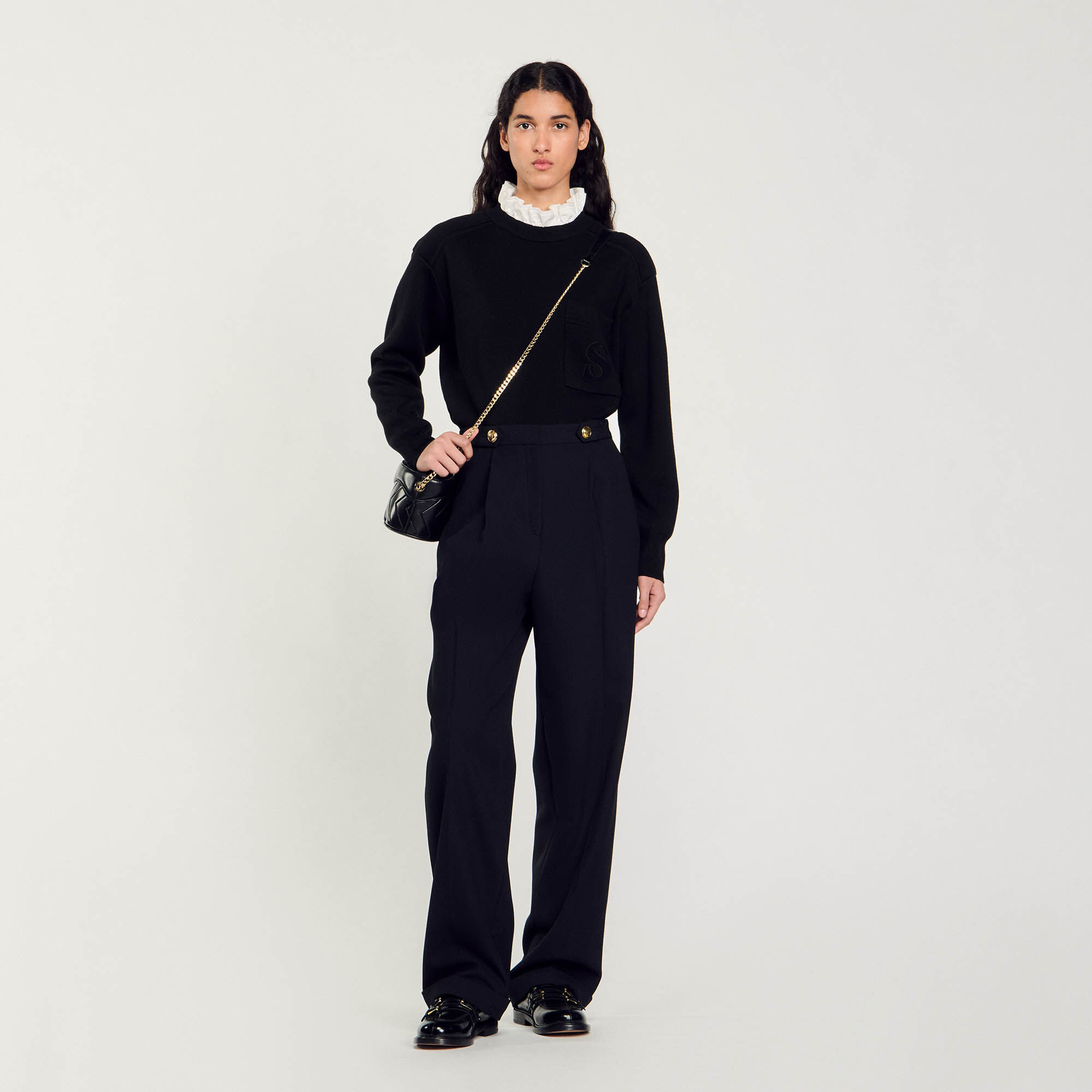 Straight-leg trousers black / gray For Women | Sandro Paris