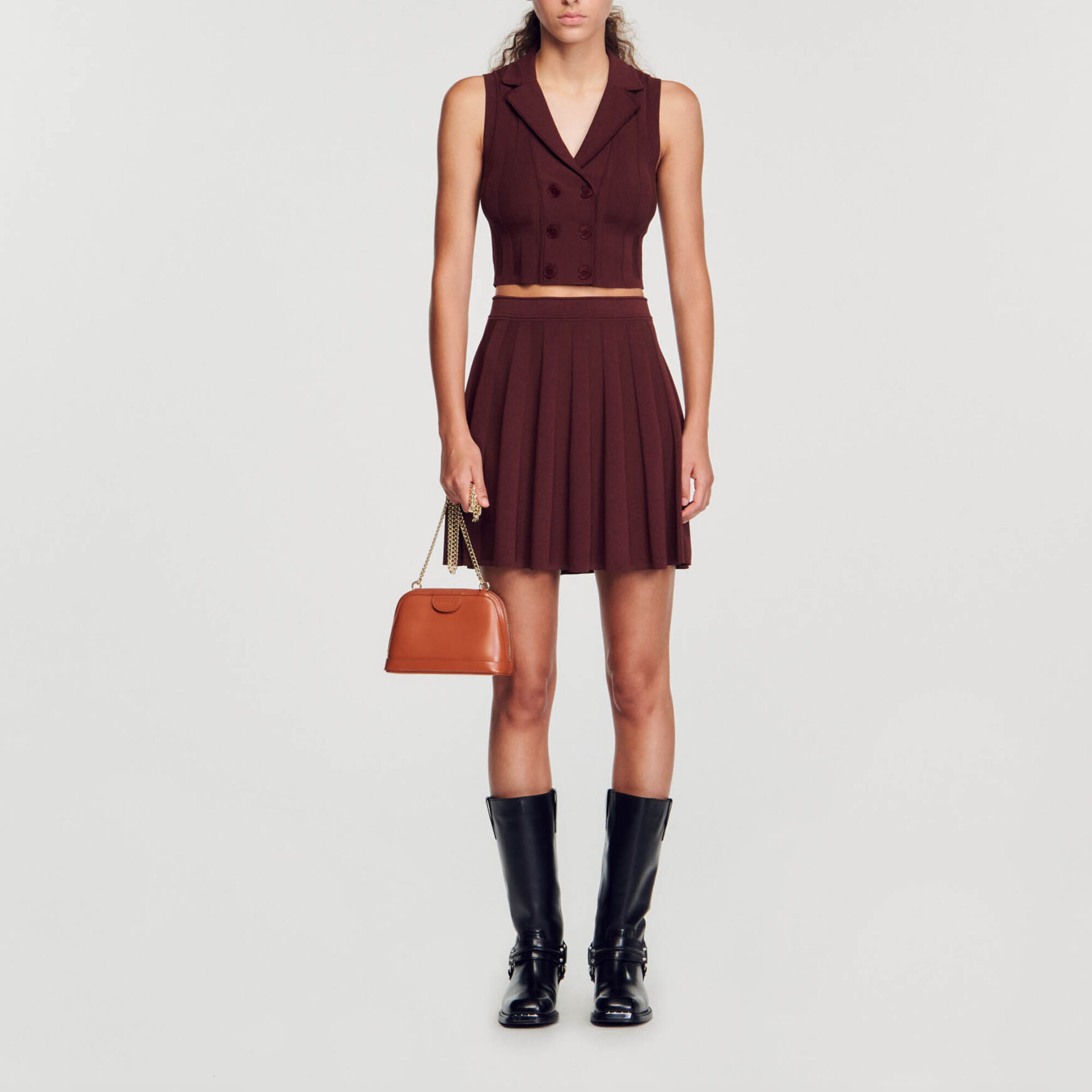 Pleated skirt brown hot sale