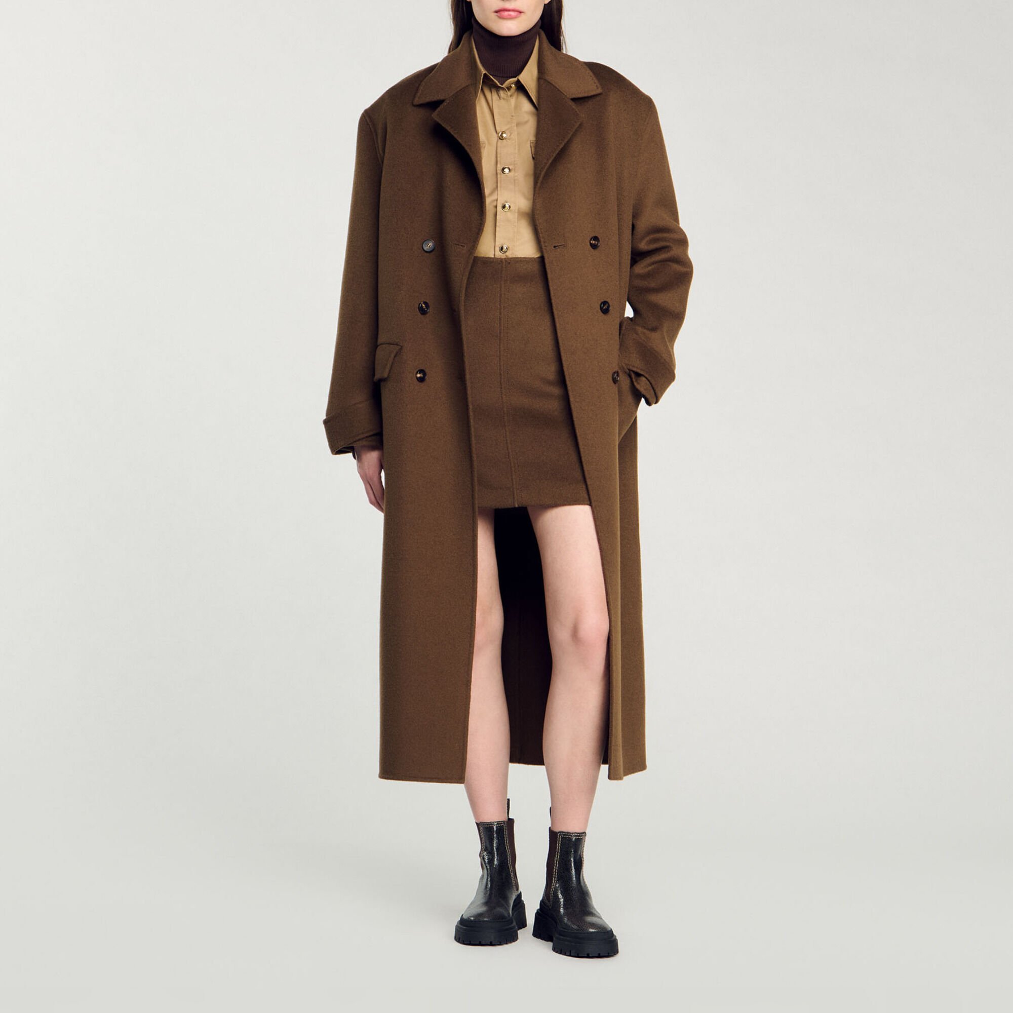 Double-faced short wool skirt