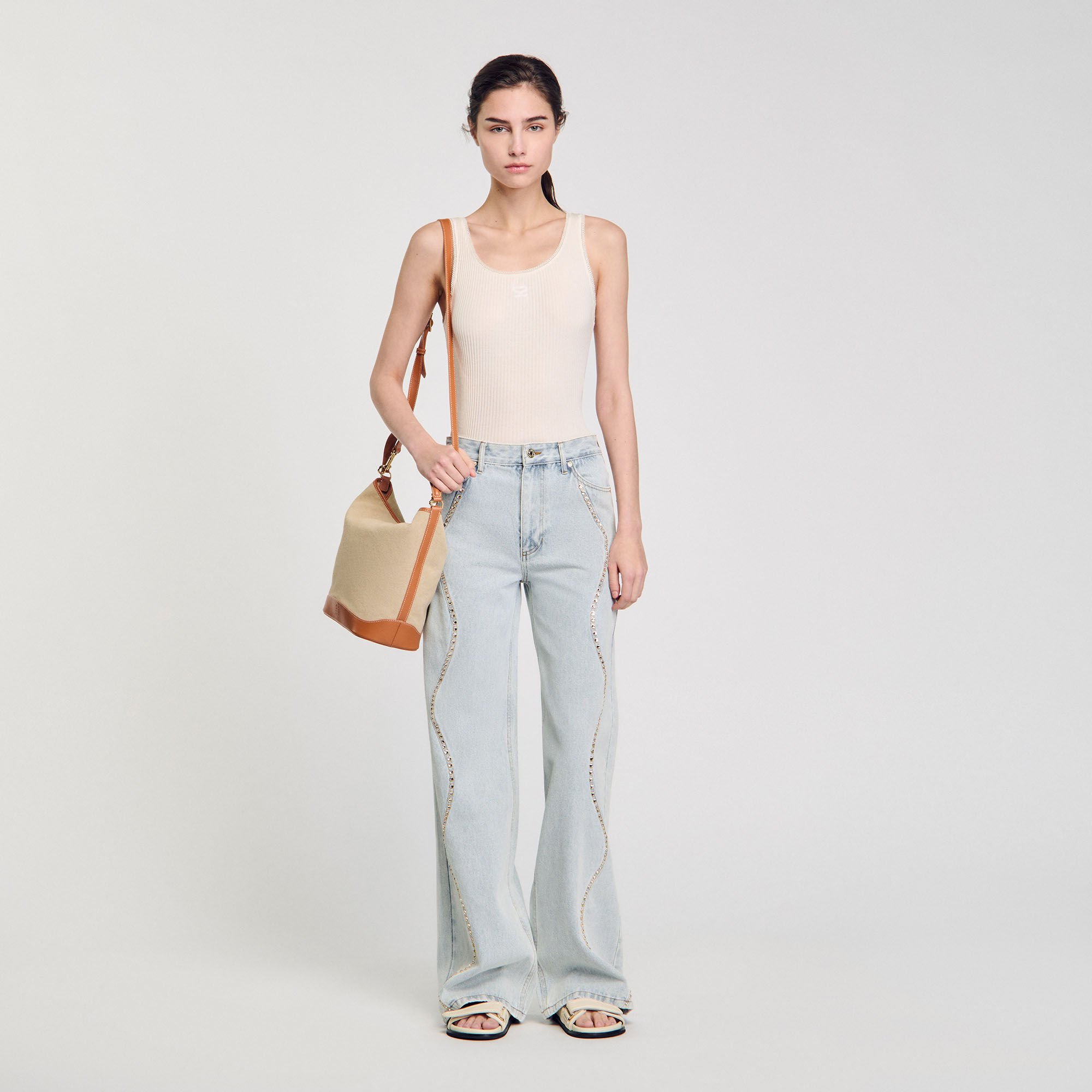 Rib knit vest top white / beige For Women | Sandro Paris