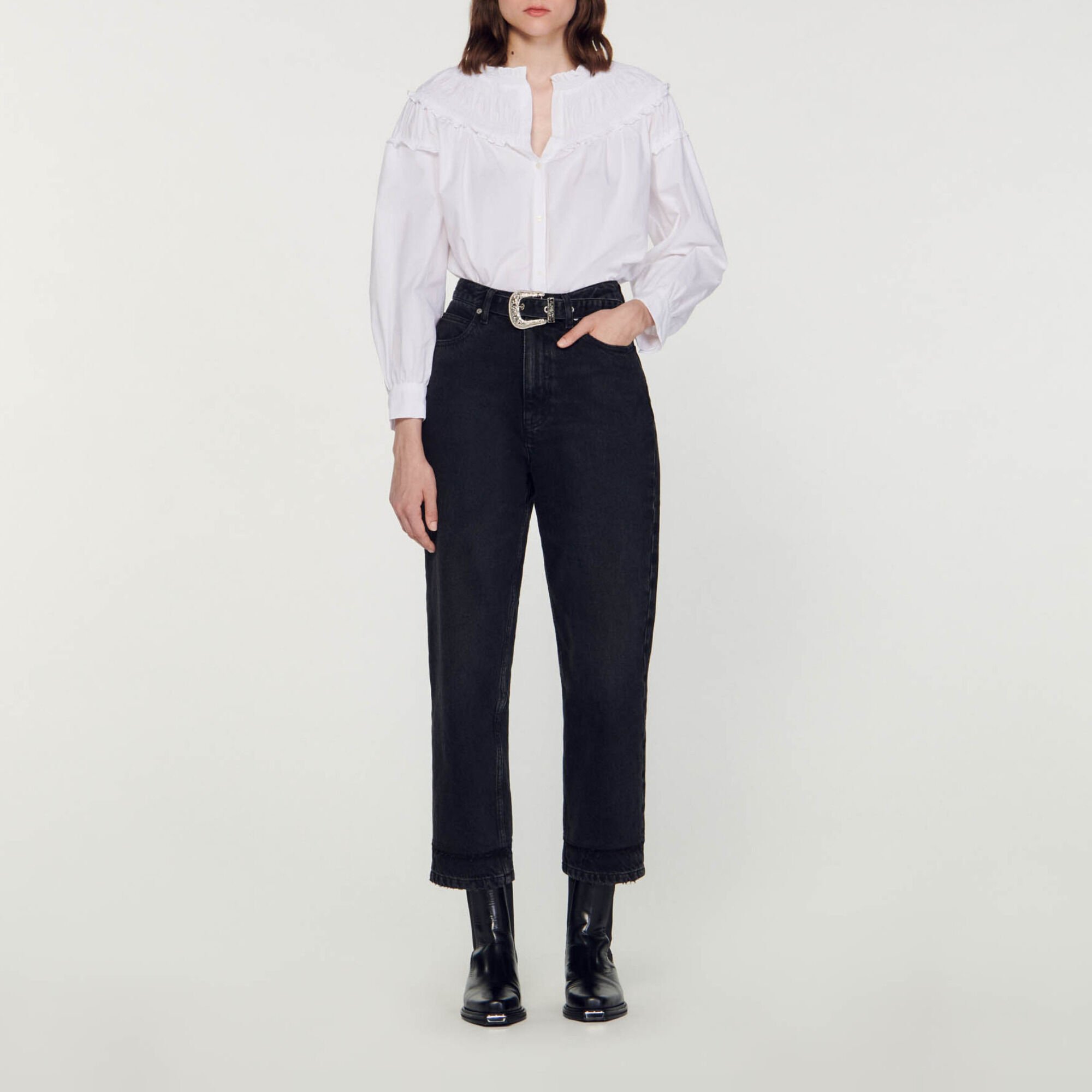 Smocked-collar blouse