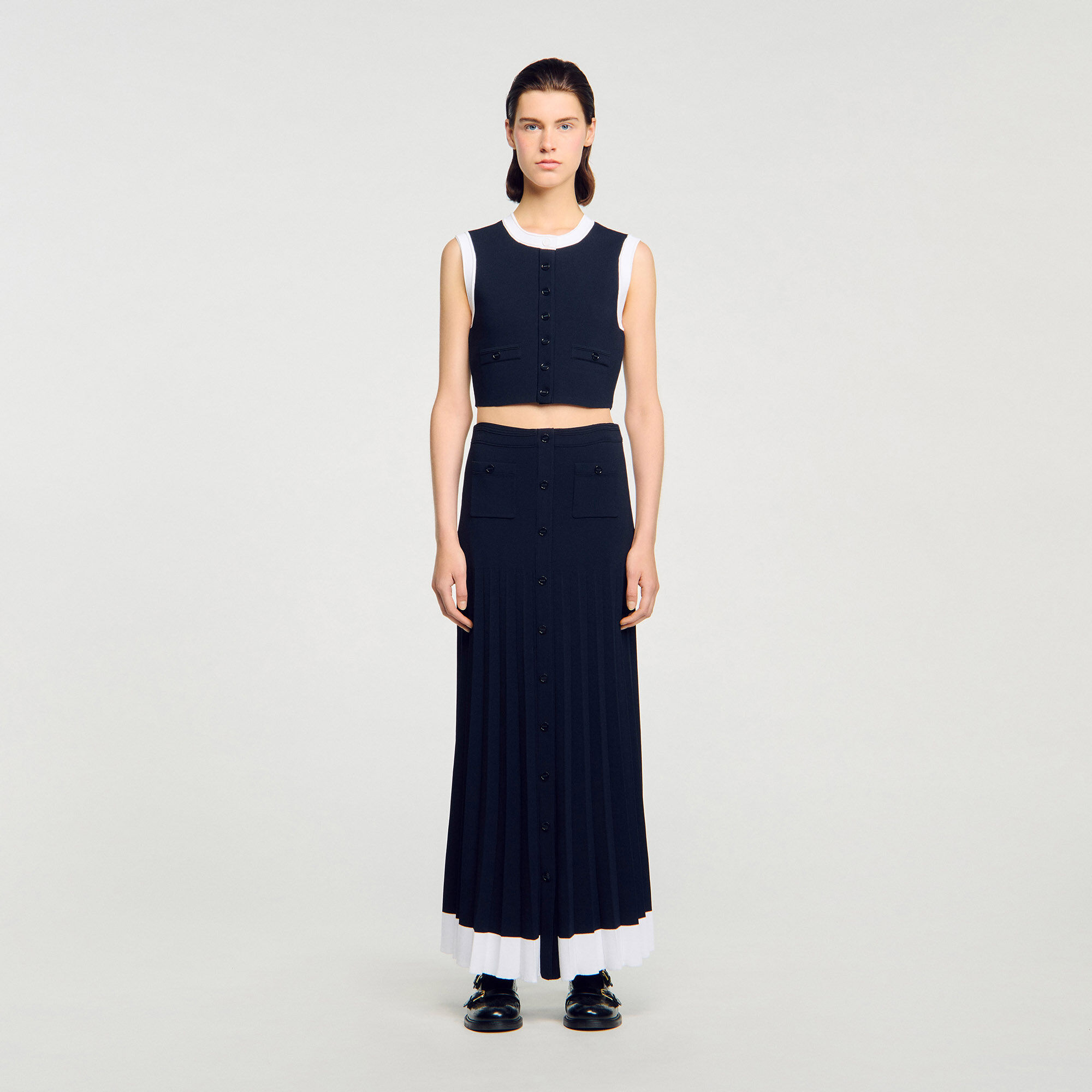 Maxi two-tone knit skirt blue For Women | Sandro Paris Maxi two-tone knit skirt blue For Women | Sandro Paris
