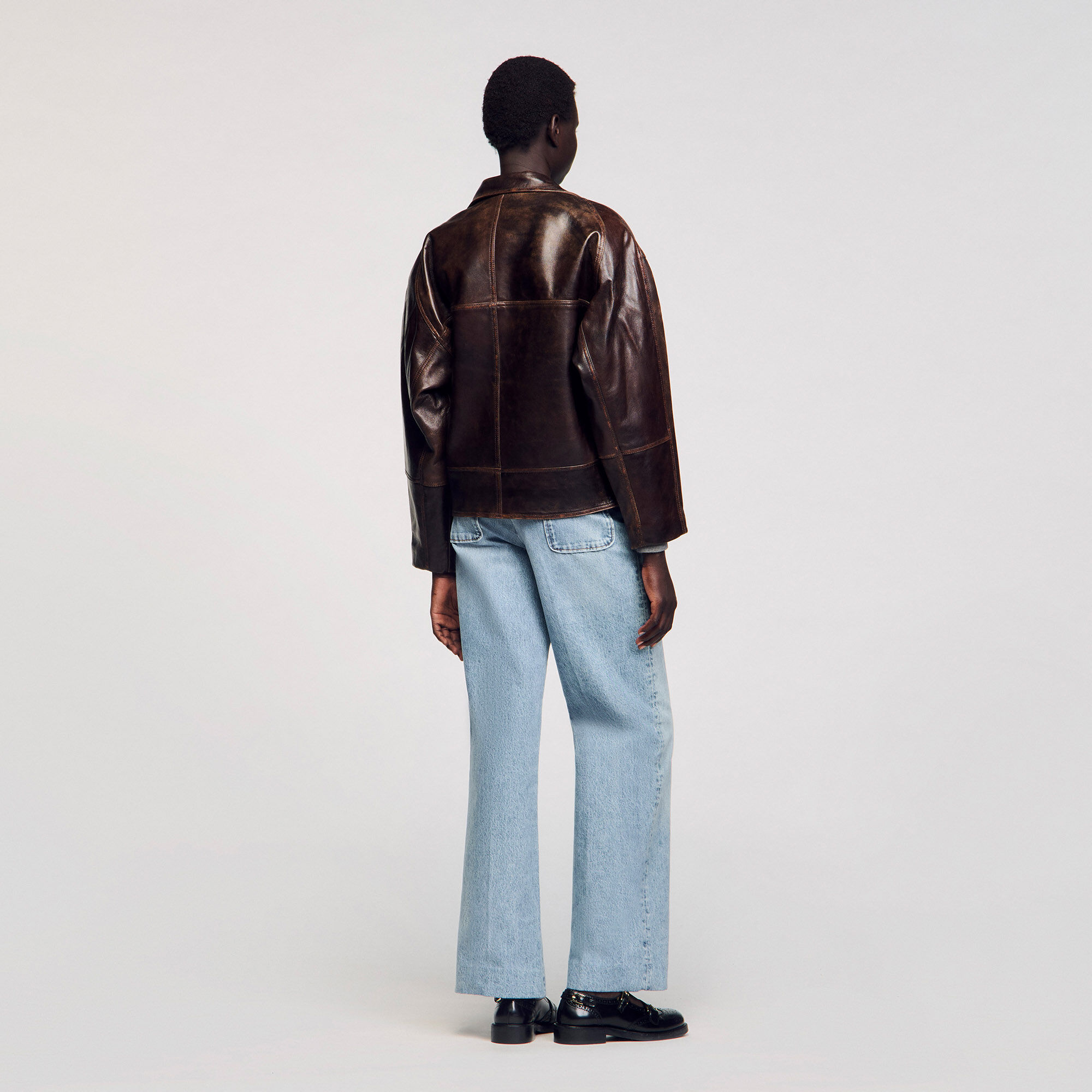 特別セーフ Women For brown jacket leather Oversized | Paris Sandro ジャケット・アウター