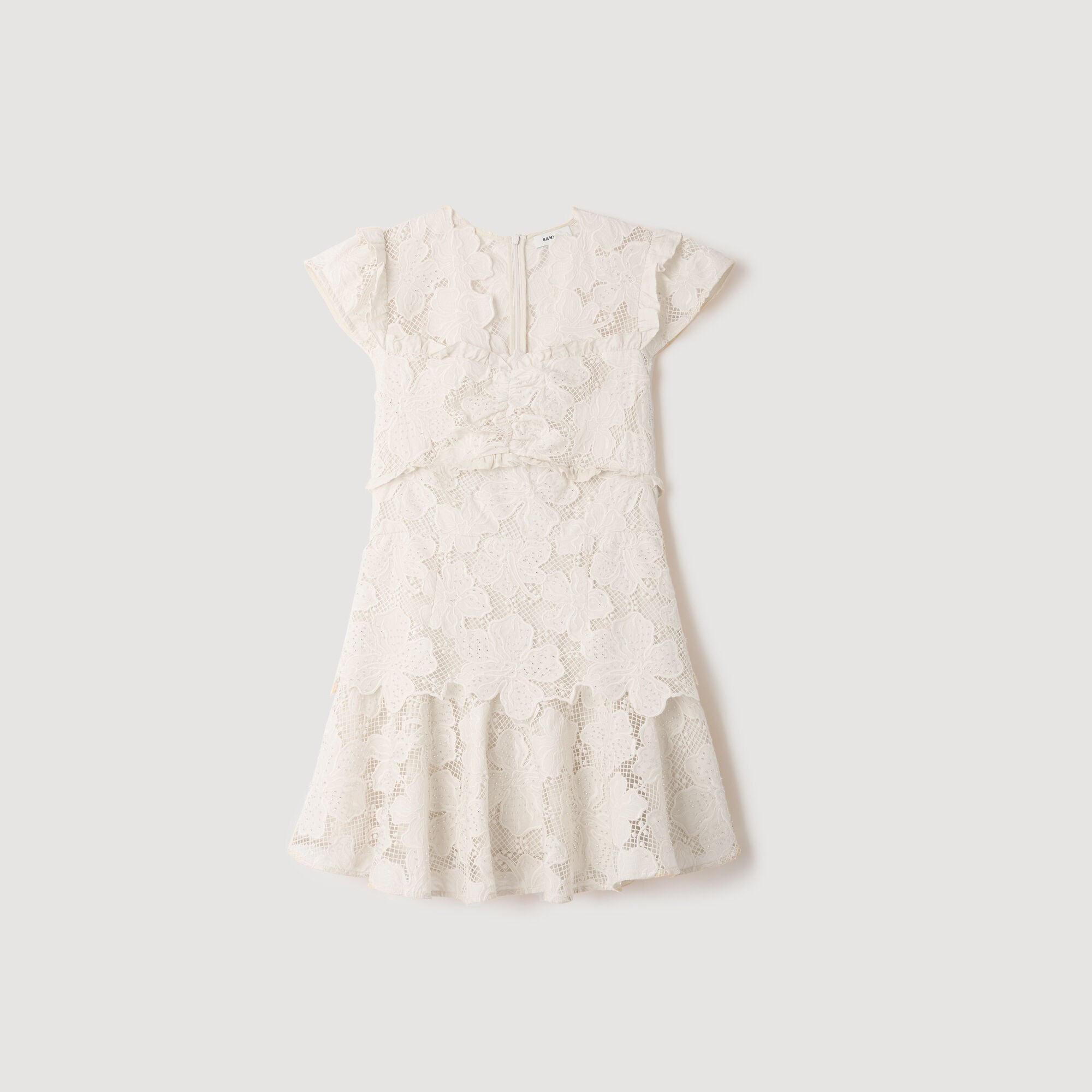 Flower print mini dress in white for Women | Sandro Paris