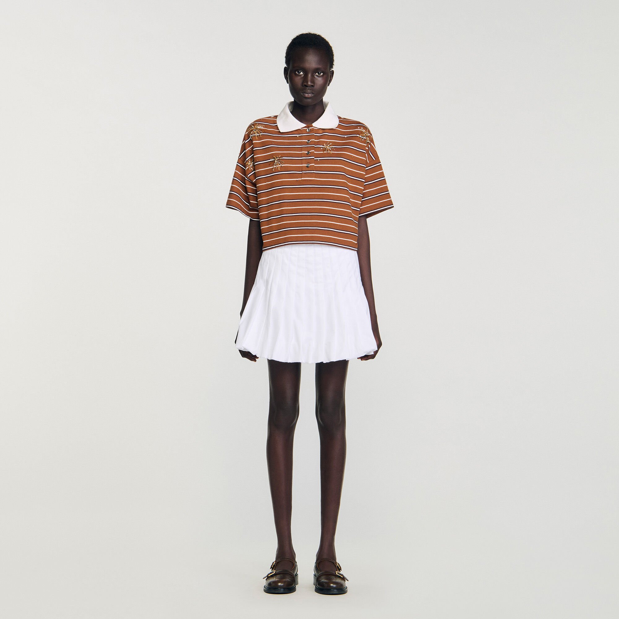 Striped rhinestone polo