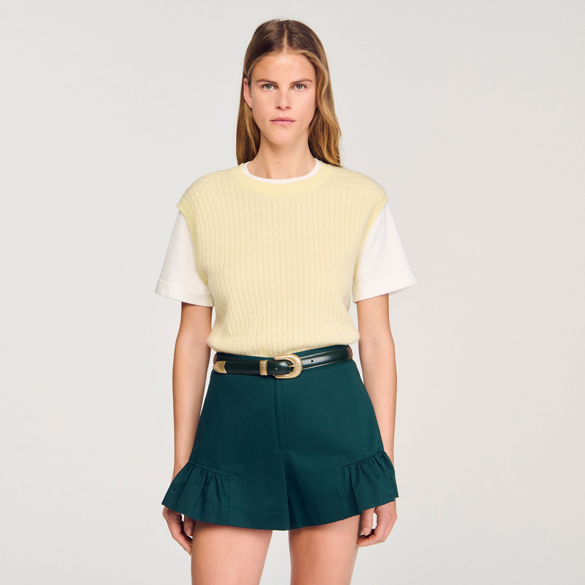Dual-material knit sweater