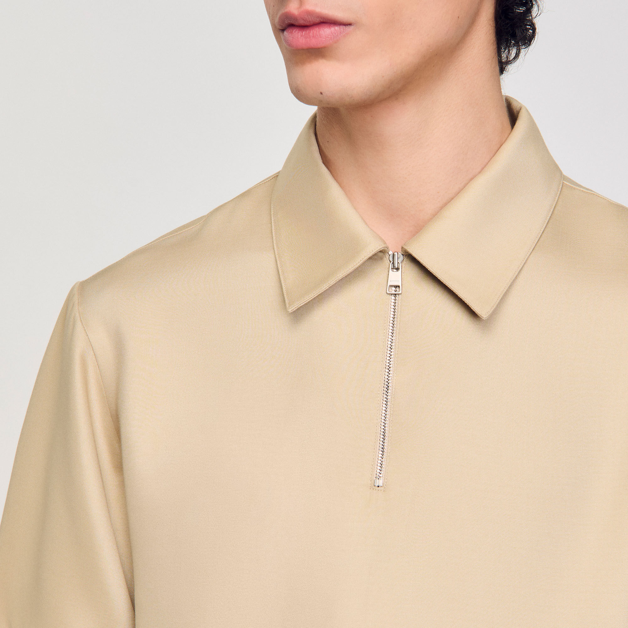 Zip-neck polo shirt white / beige for Men | Sandro Paris