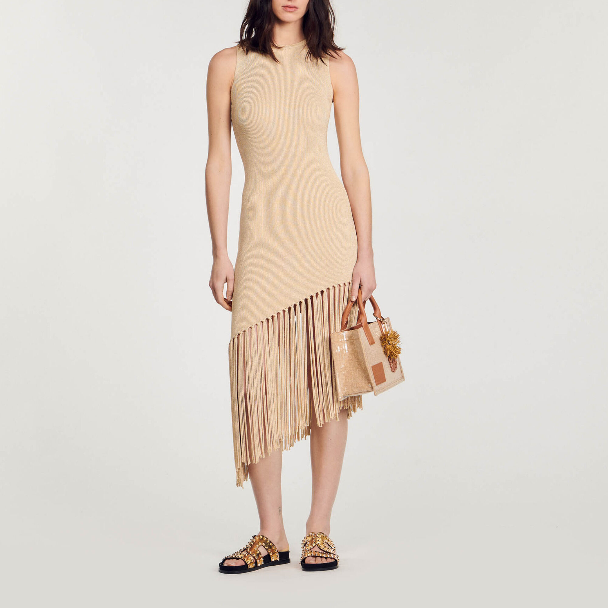 Asymmetrical fringed maxi dress