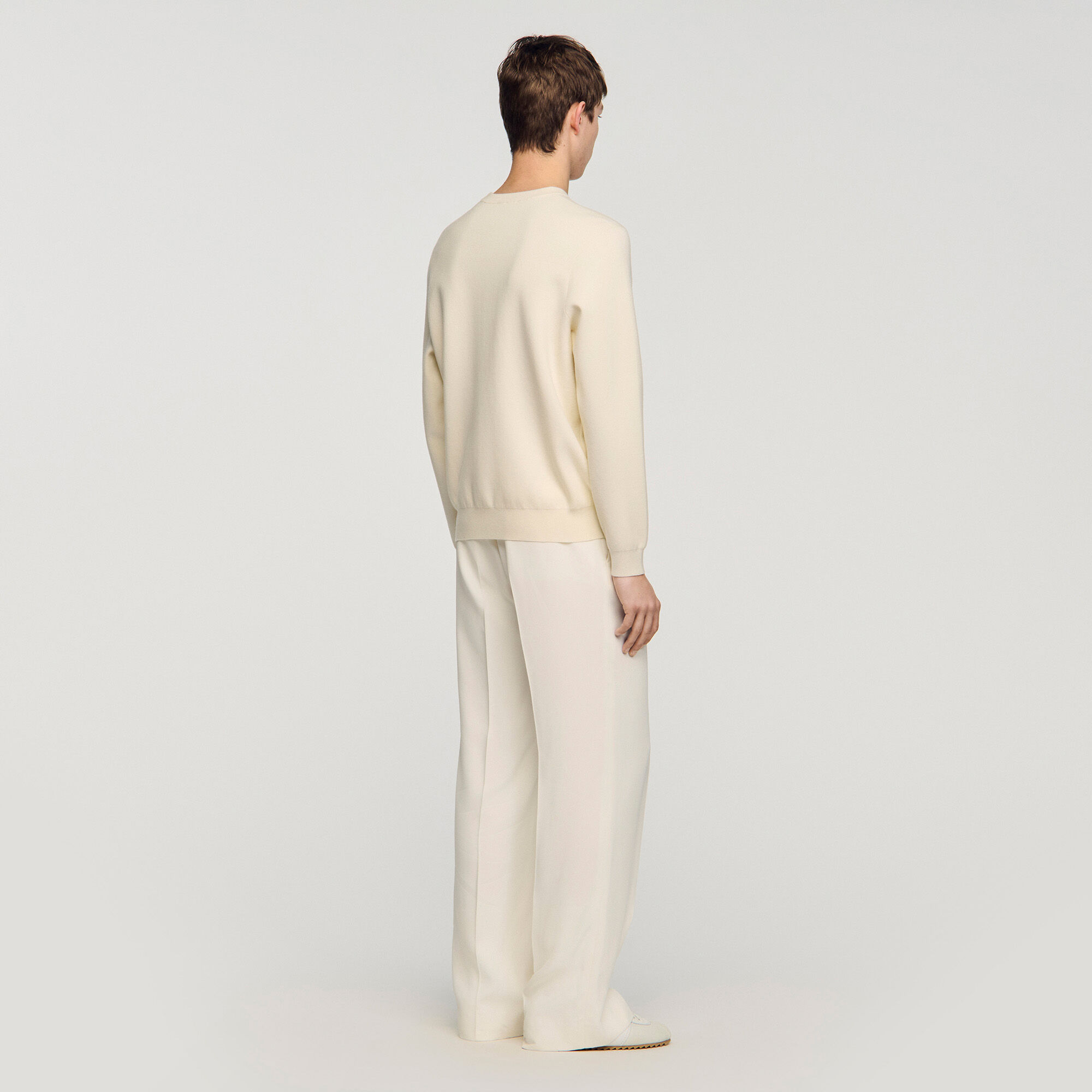 Crochet flower knit sweatshirt in Ecru for Men | Sandro Paris