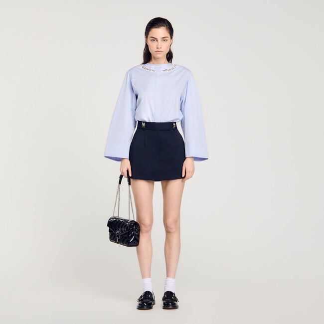 Cropped shirt with jewel trim collar