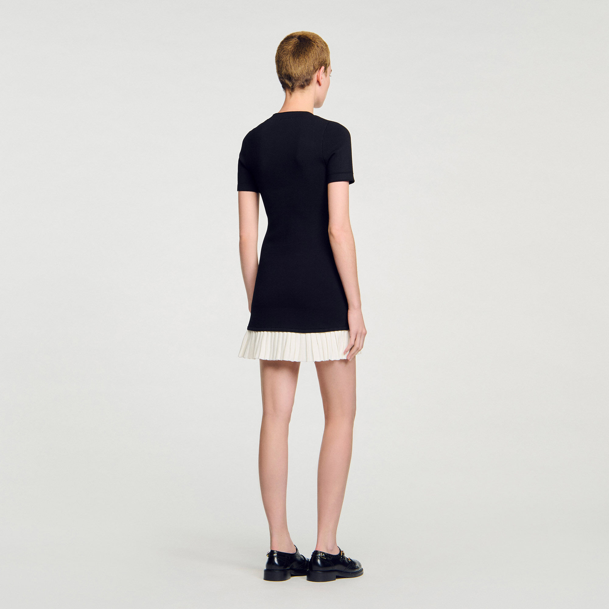 Mini knit dress with ruffle black / gray For Women | Sandro Paris
