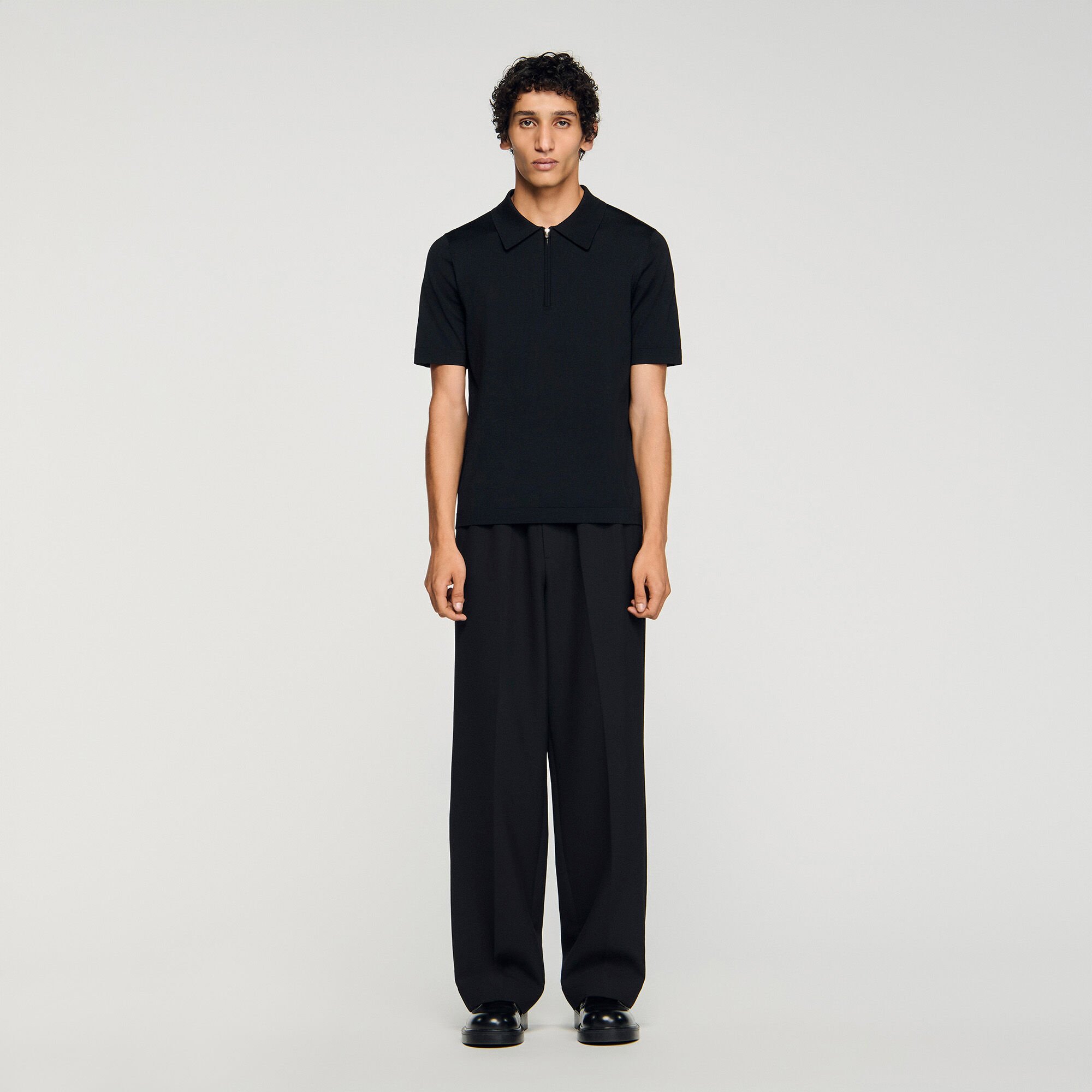Knitted polo with zip collar