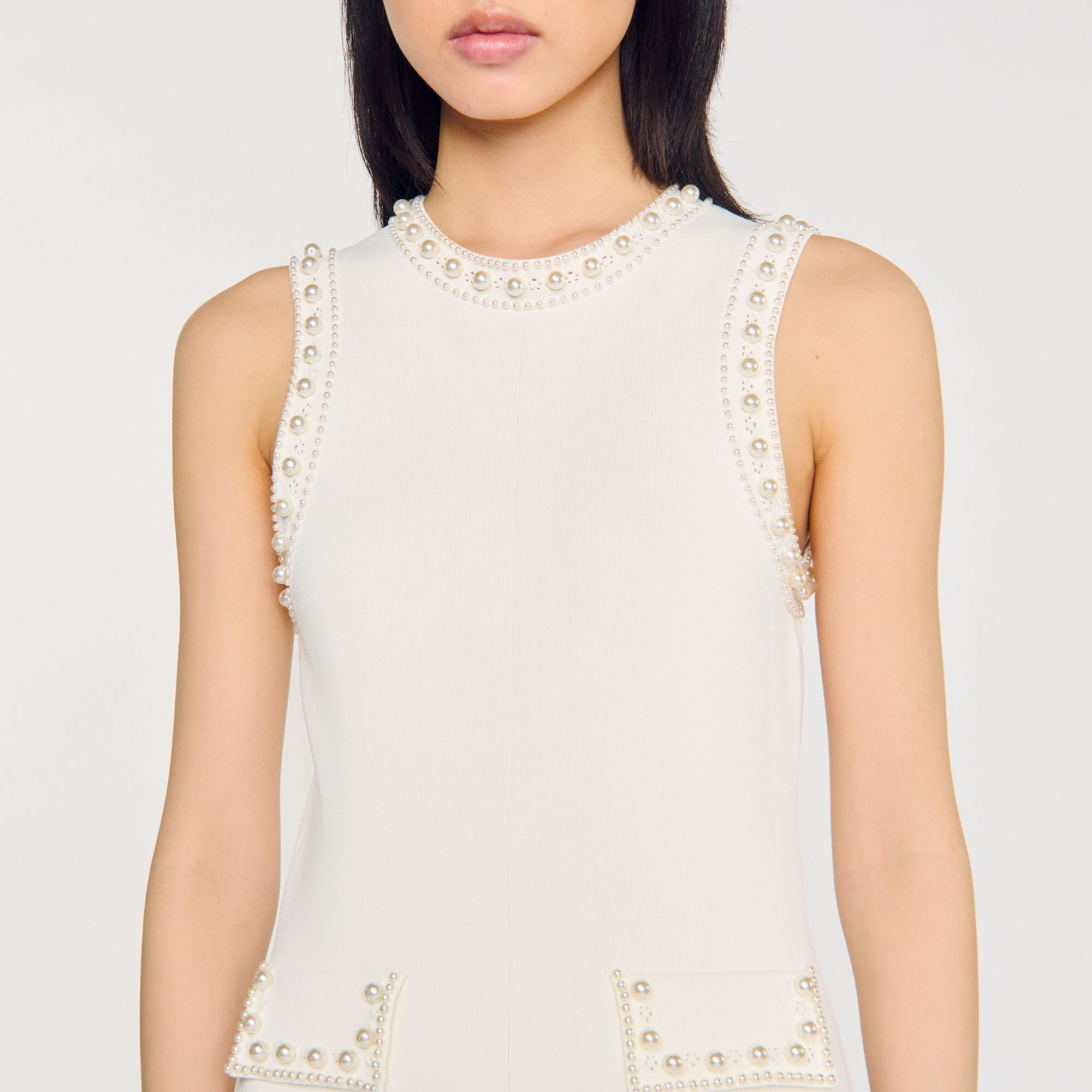 Pearl bead knit maxi dress white / beige For Women | Sandro