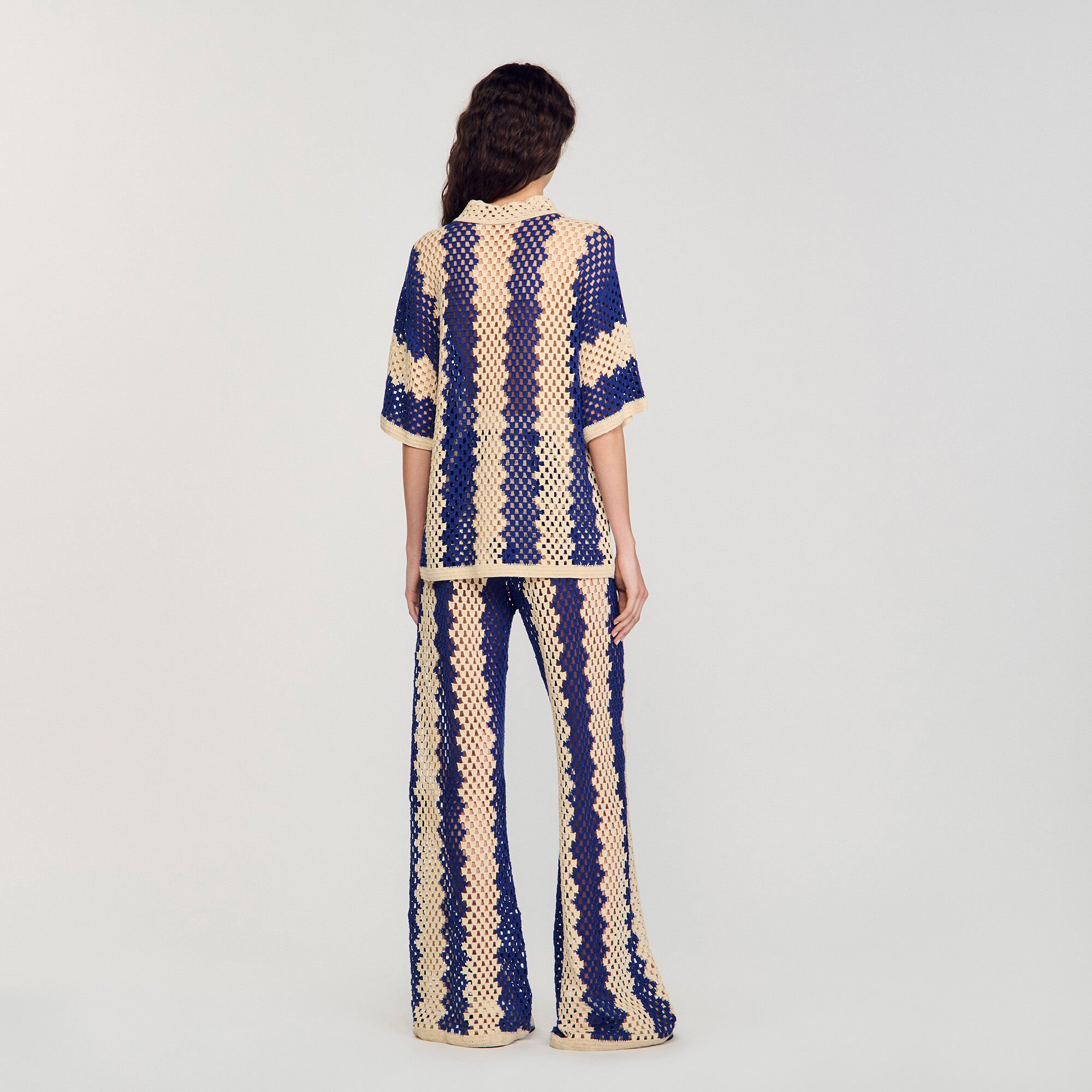 Two-tone knit cardigan blue For Women | Sandro Paris