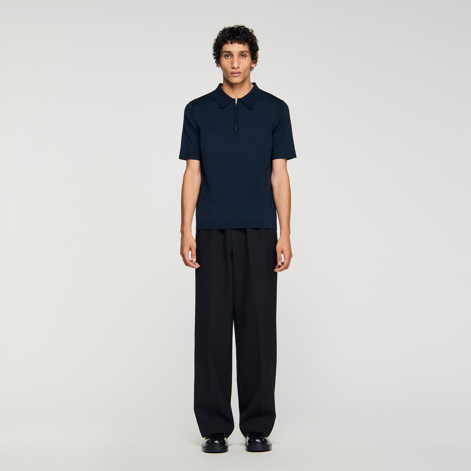 Knitted polo with zip collar