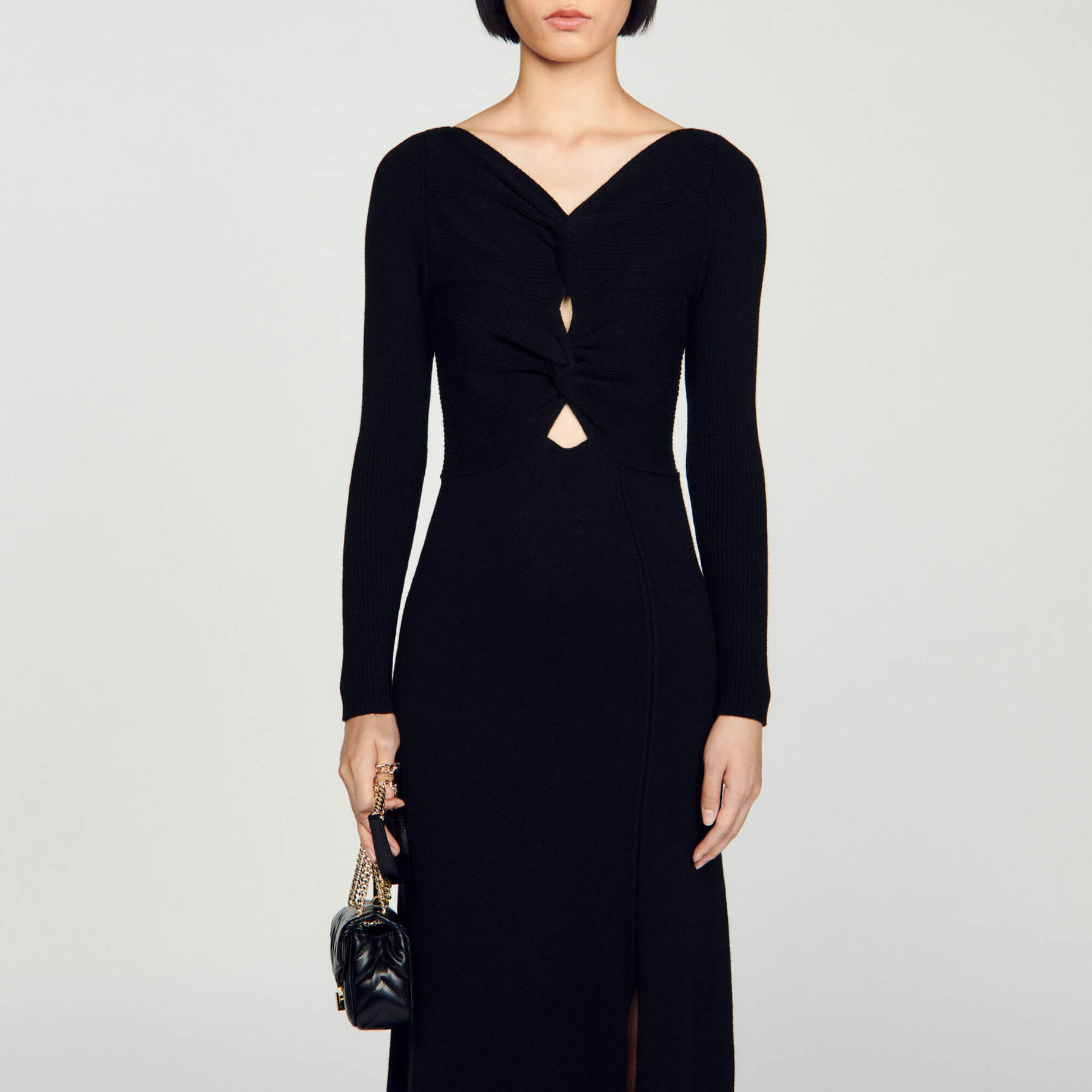 Cable knit dress black / gray For Women | Sandro Paris