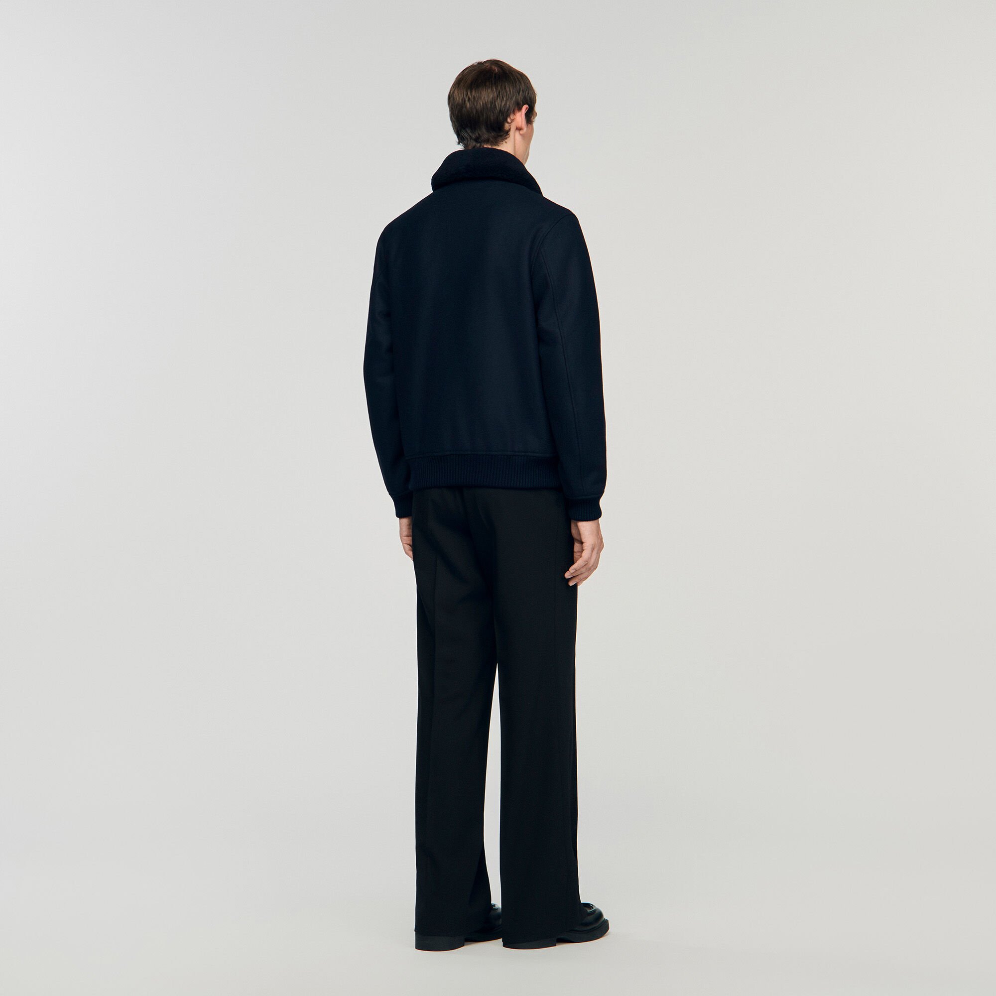 Wool aviator jacket with shearling