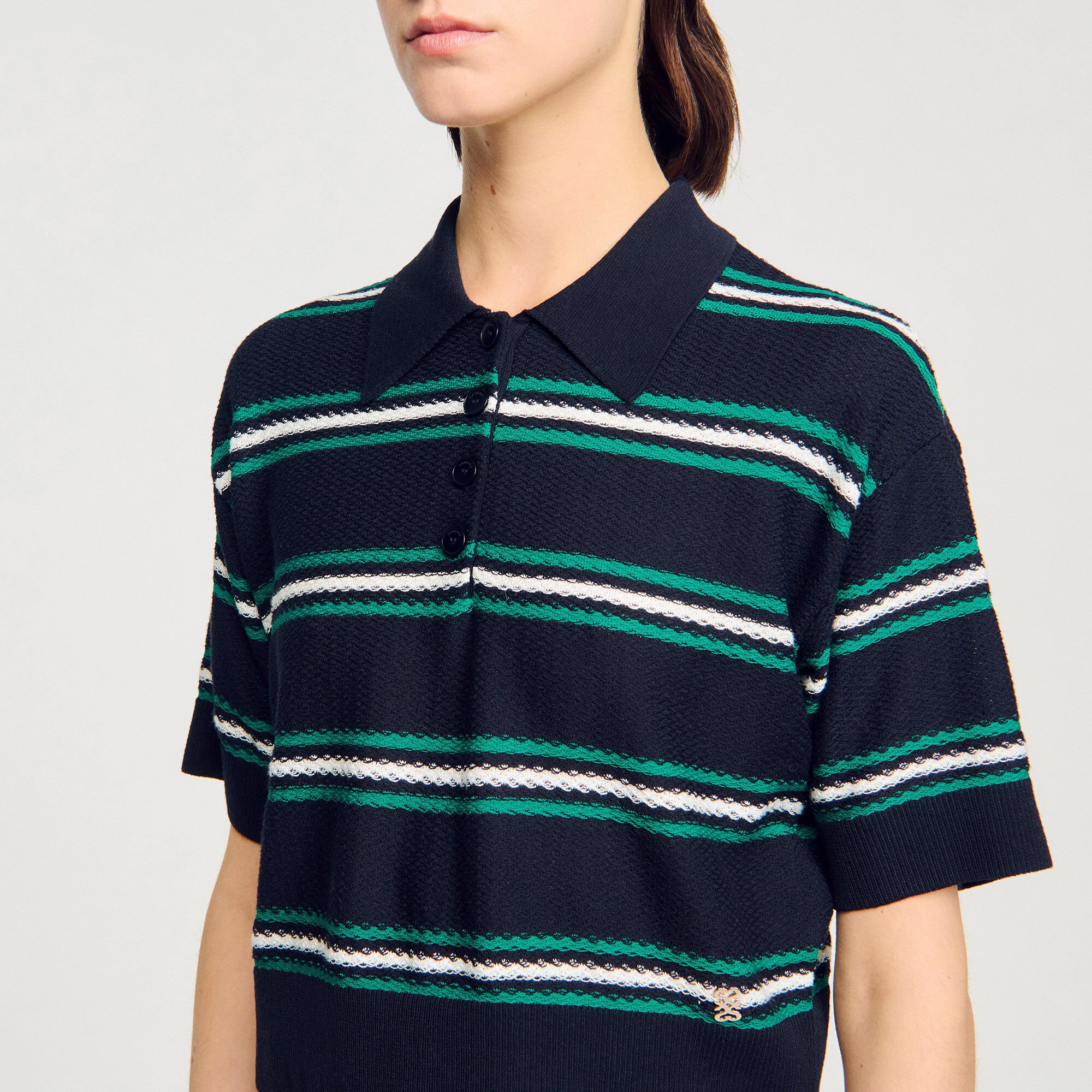 Polo-neck striped sweater