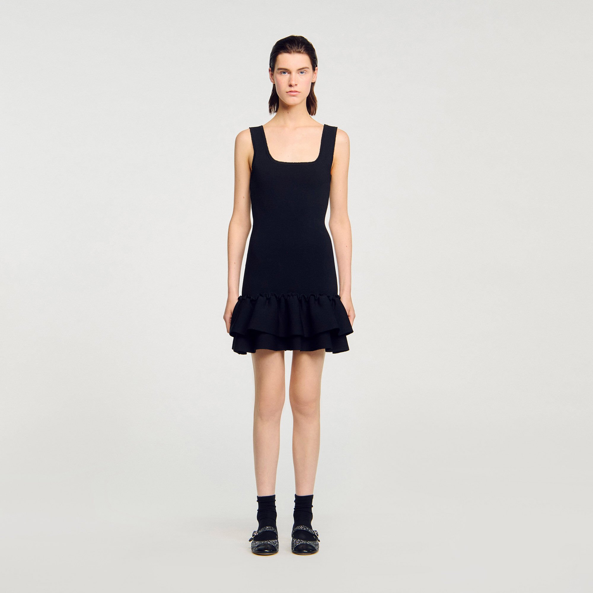 Mini knit dress with ruffles
