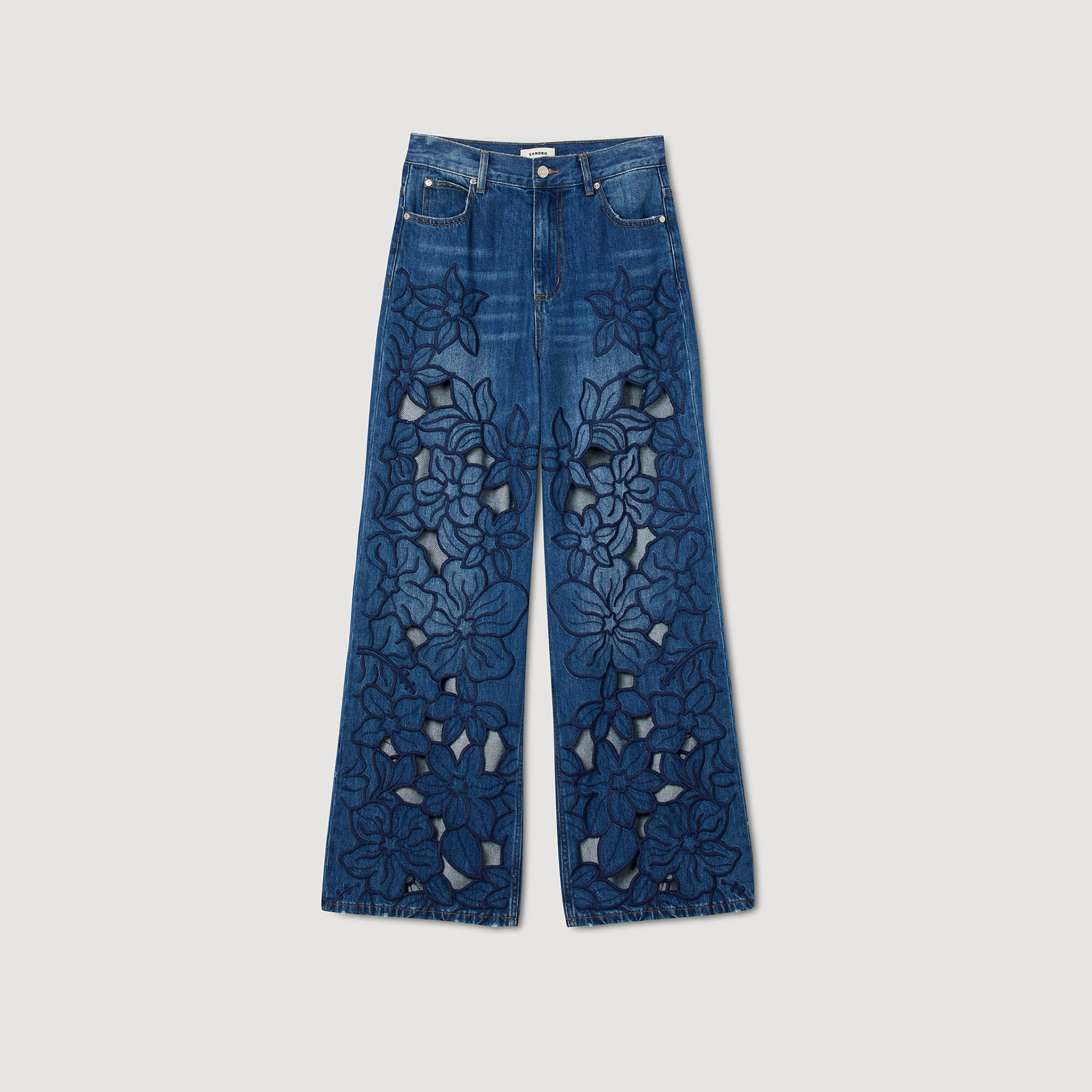 Embroidered jeans blue For Women | Sandro Paris