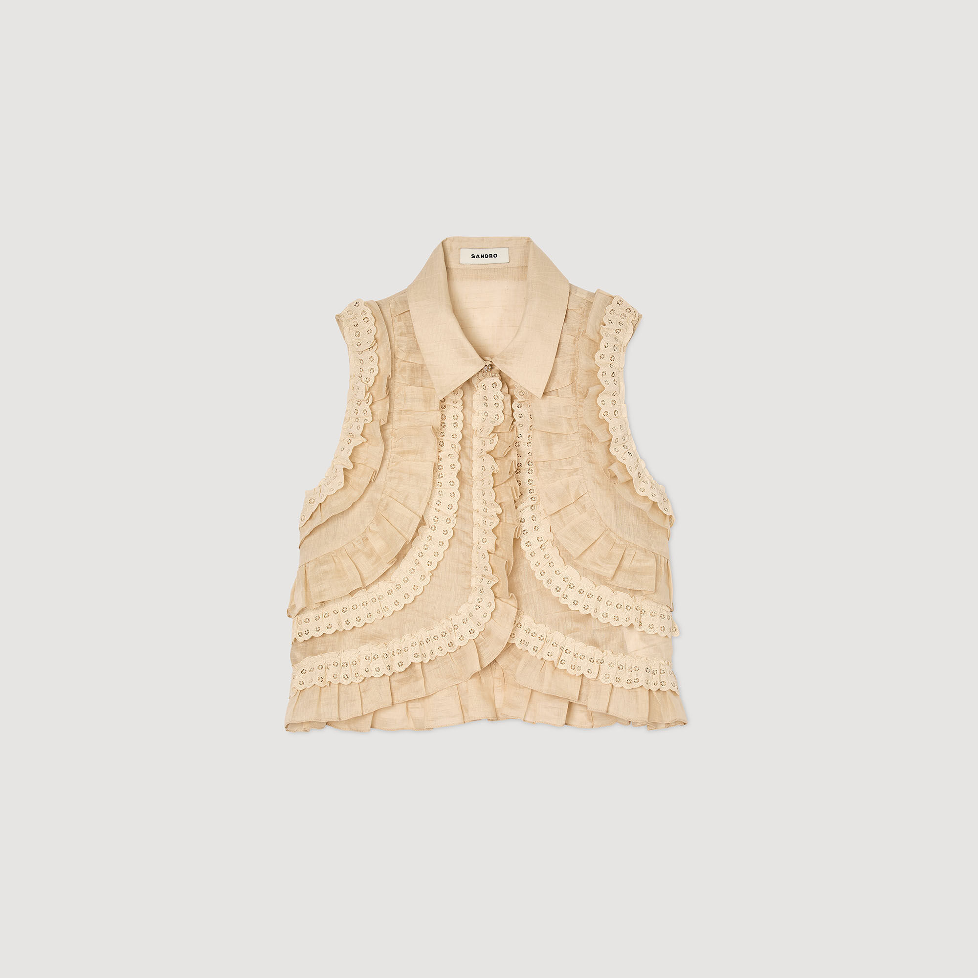Ruffled cropped shirt white / beige For Women | Sandro Paris