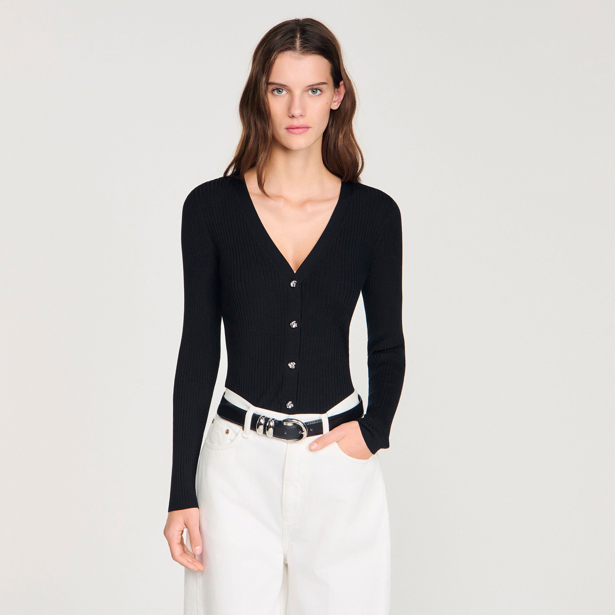 Ribbed cardigan with fancy buttons