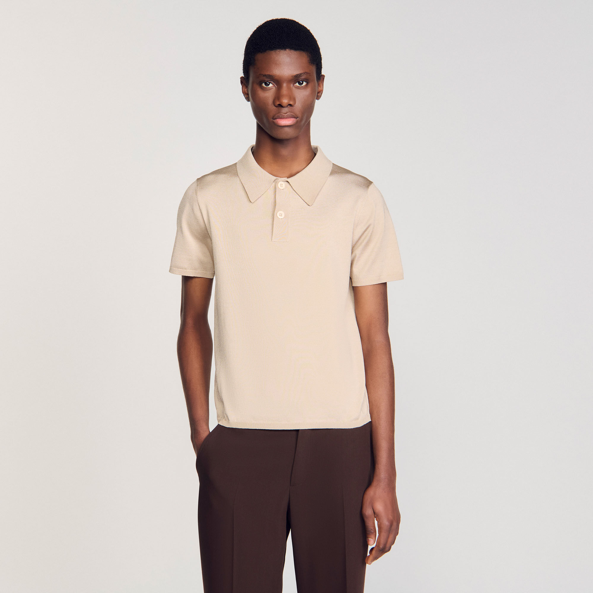 Short-sleeve knitted polo shirt white / beige for Men
