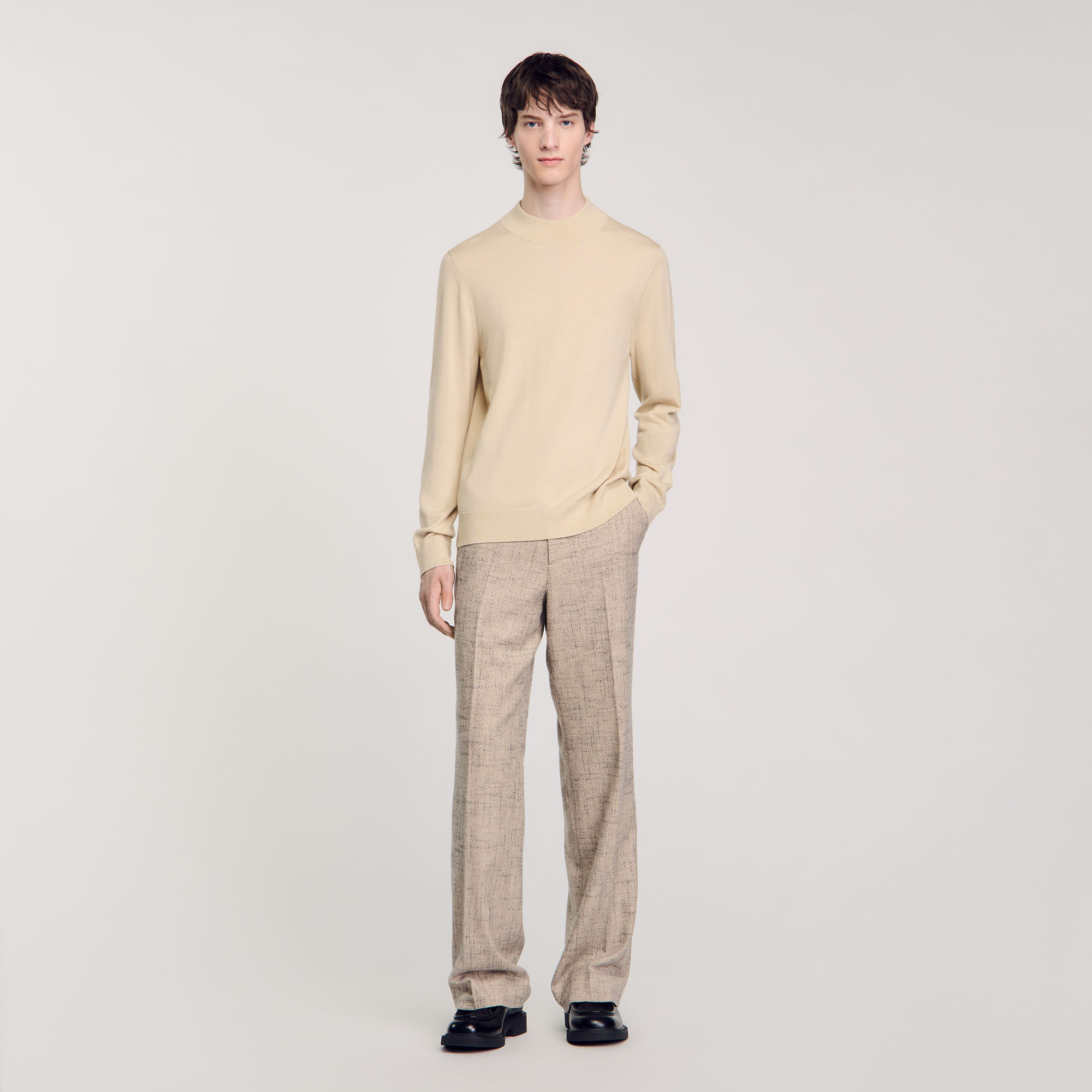Funnel neck sweater white beige for Men Sandro Paris