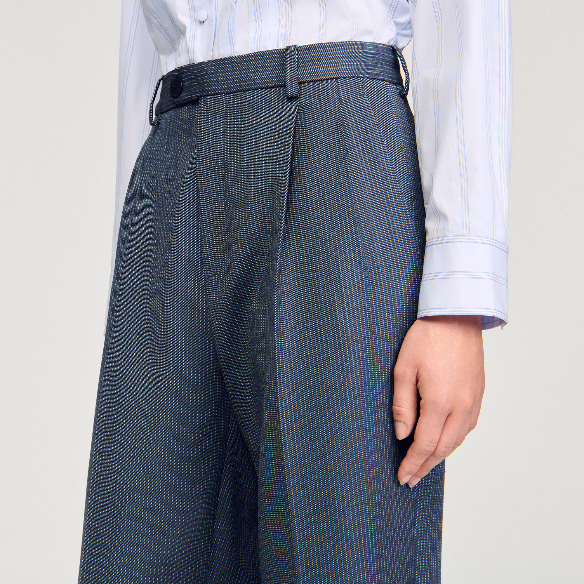 Striped wide-leg trousers blue For Women | Sandro Paris