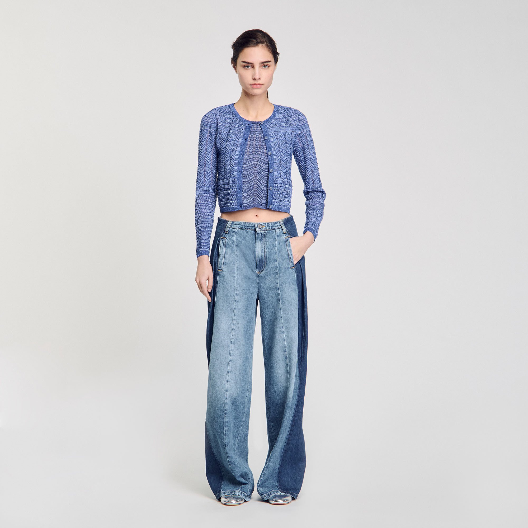 Glitter knit cardigan blue For Women | Sandro Paris