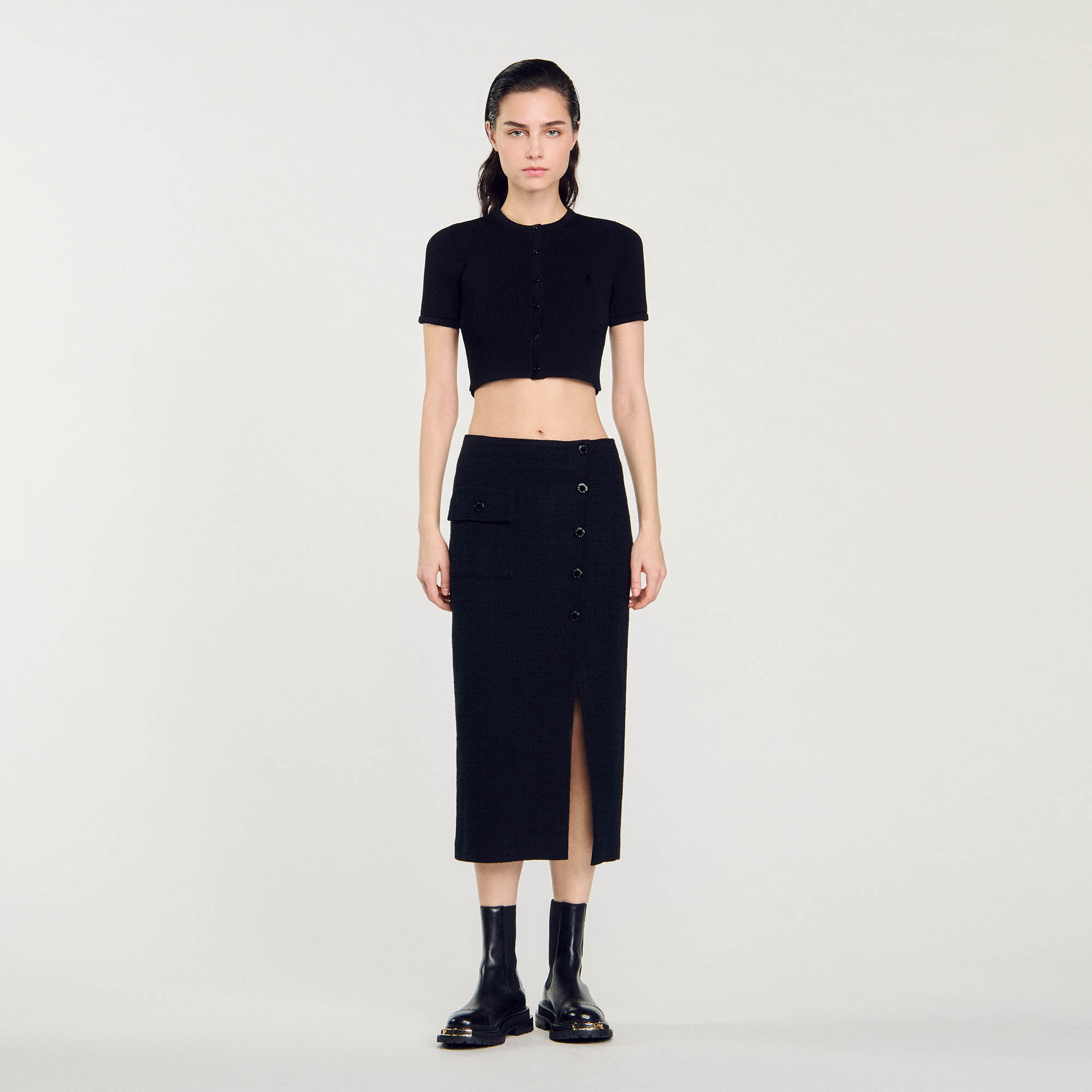 Tweed midi skirt