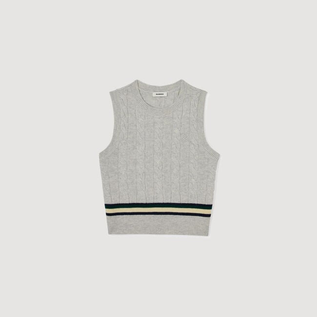 Sleeveless cropped cable knit sweater