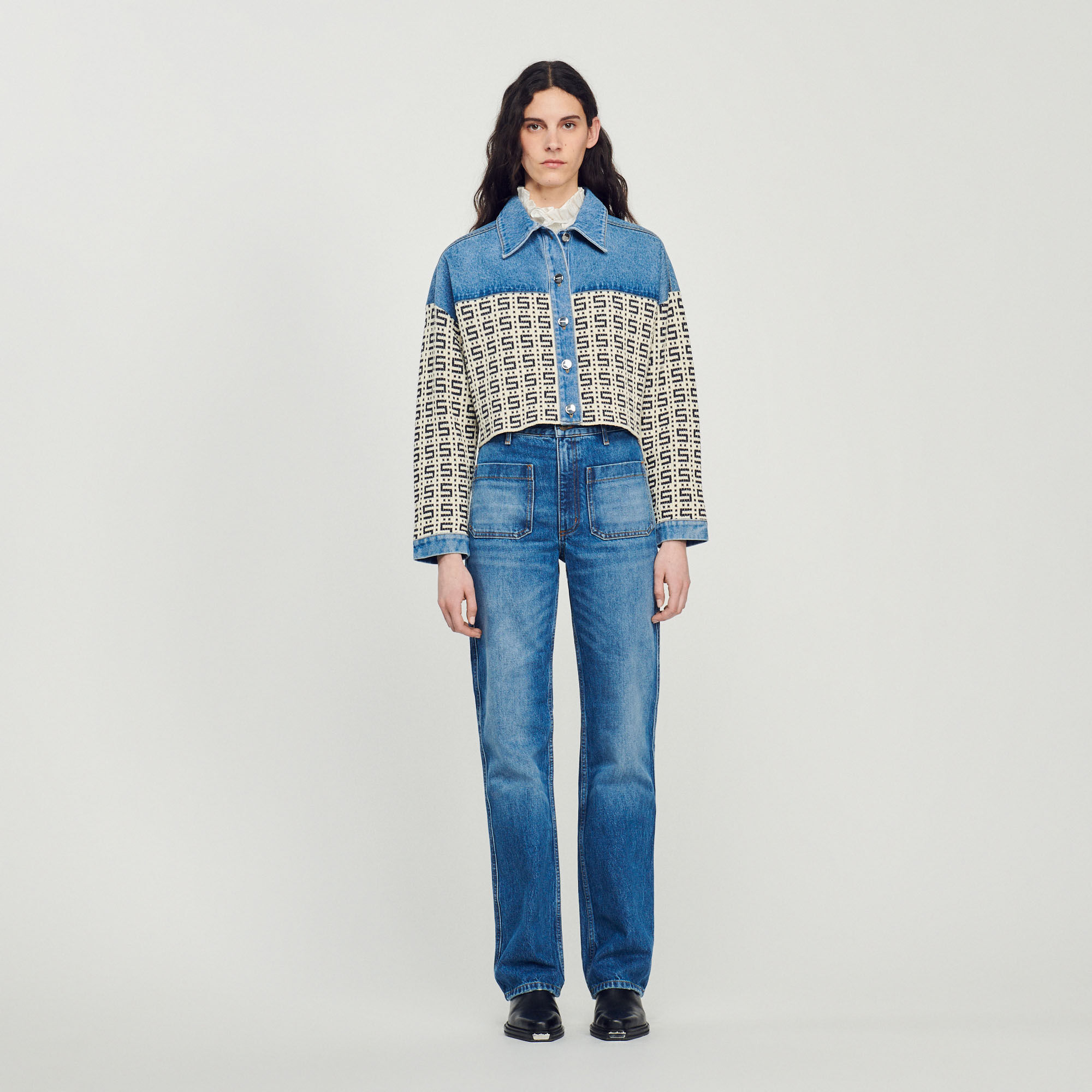 Cropped denim coatigan