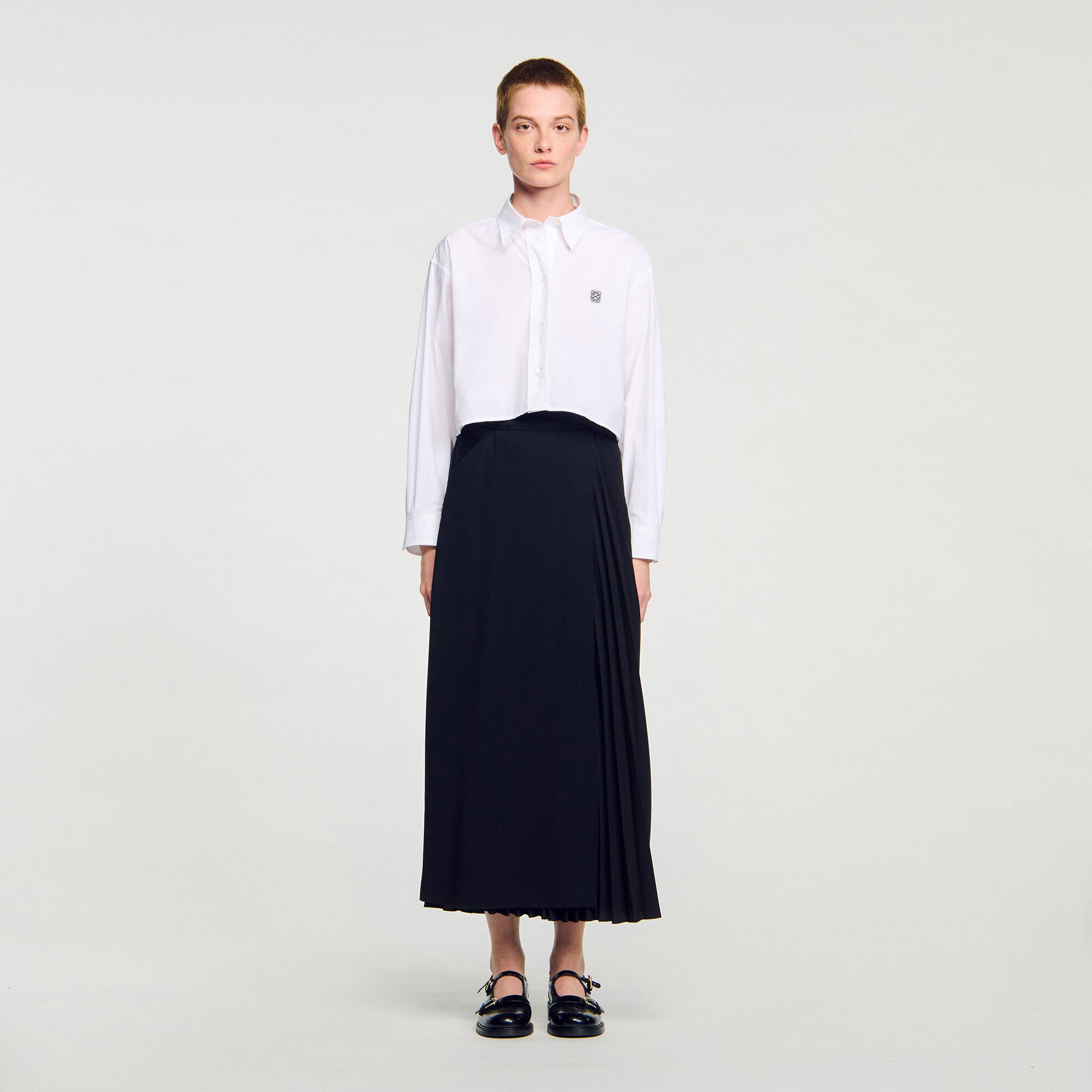 Curb chain buckle pleated skirt