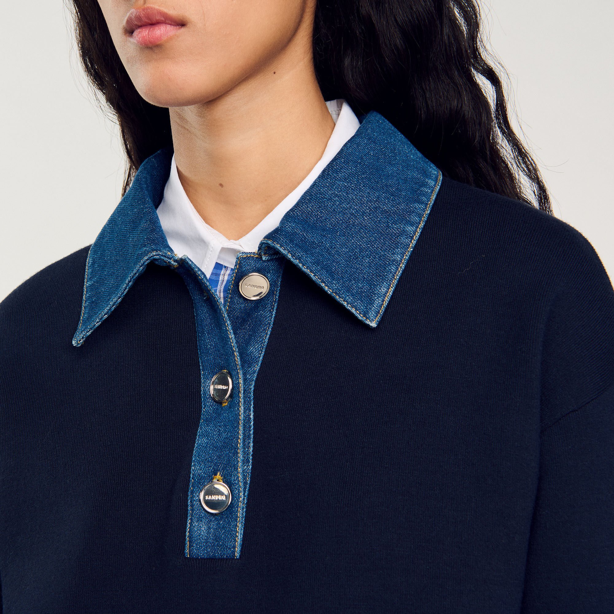 sweater with denim collar
