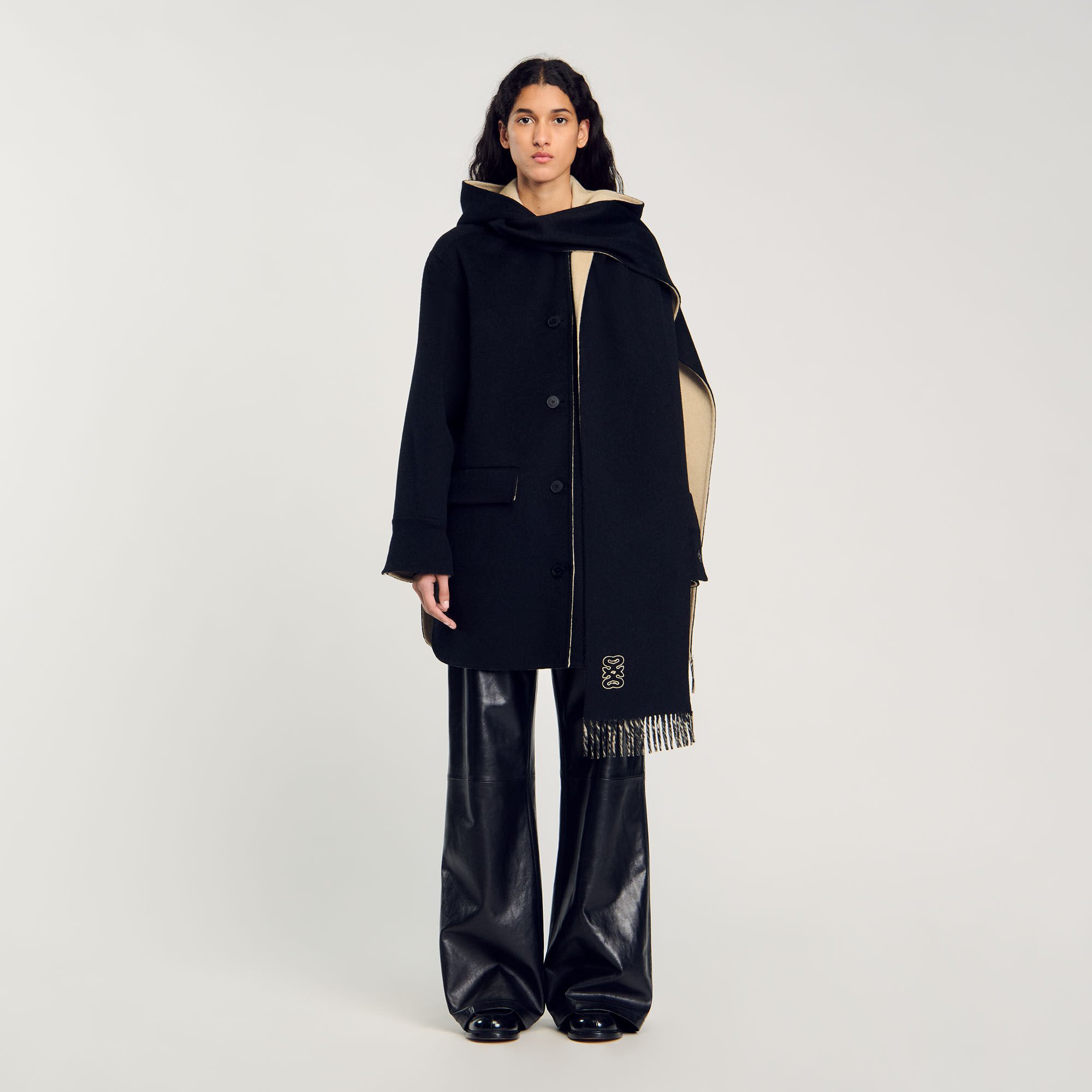 Wool coat with scarf